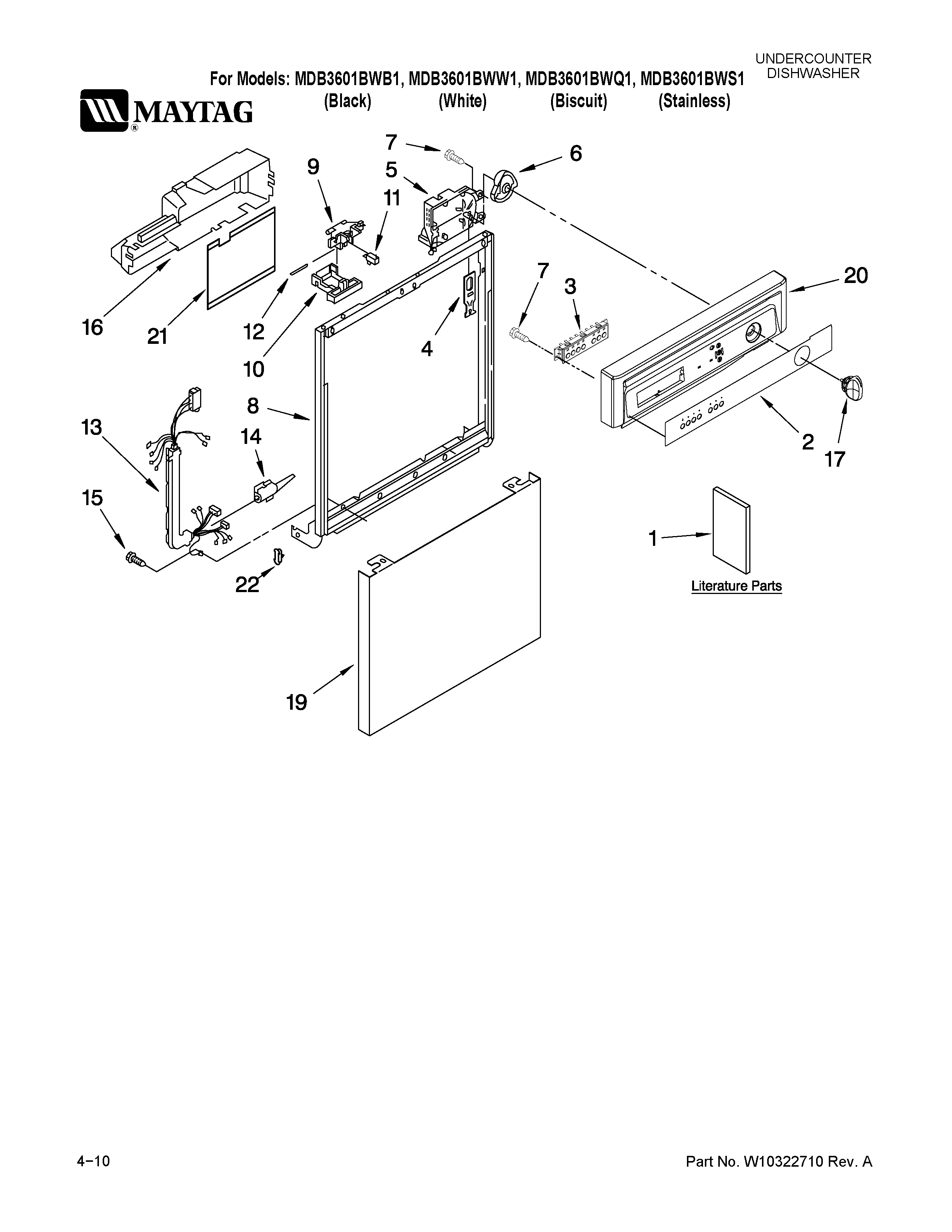 Maytag MDB3601BWQ1 frame and console parts diagram