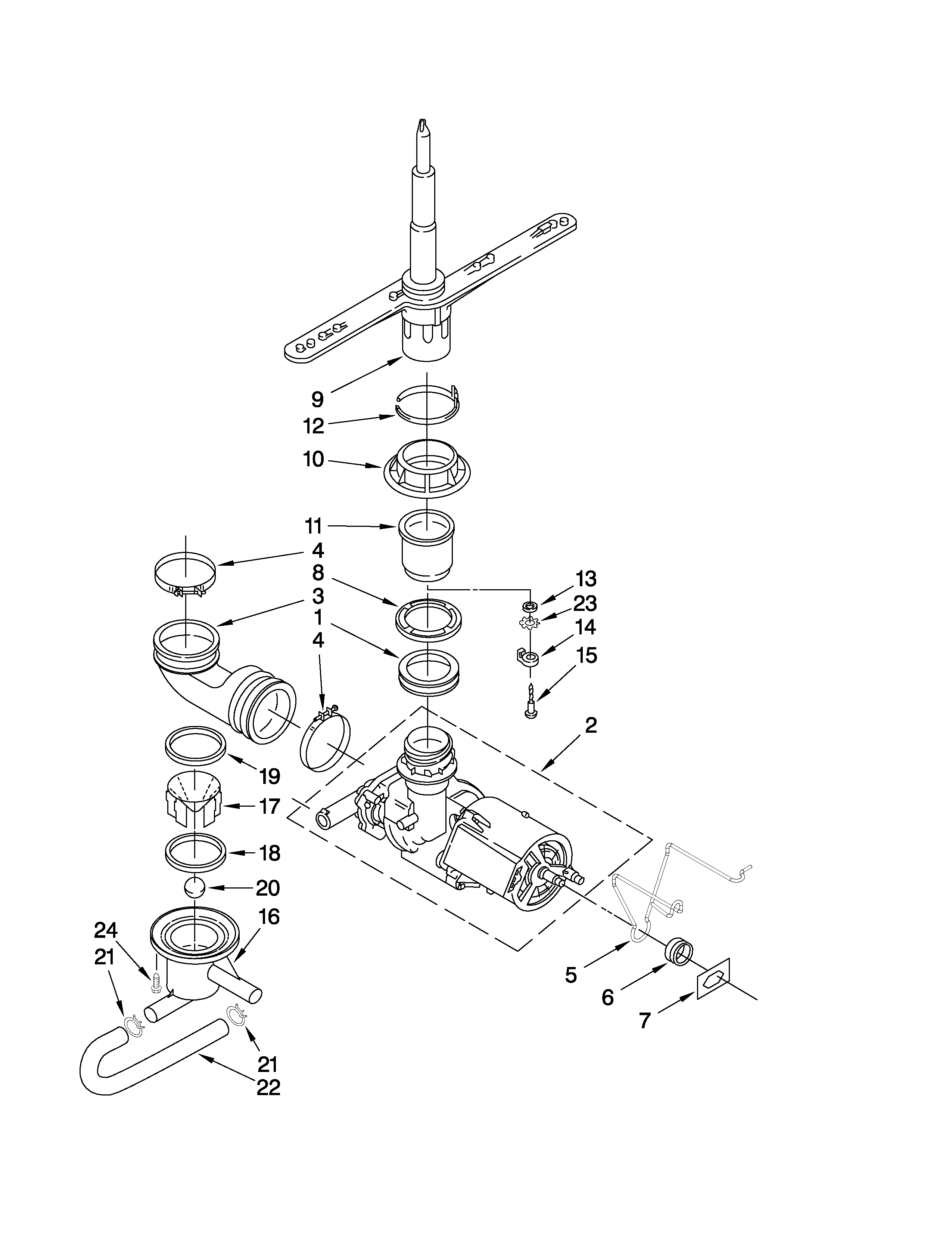 Maytag MDB3601BWQ1 pump and spray arm parts diagram