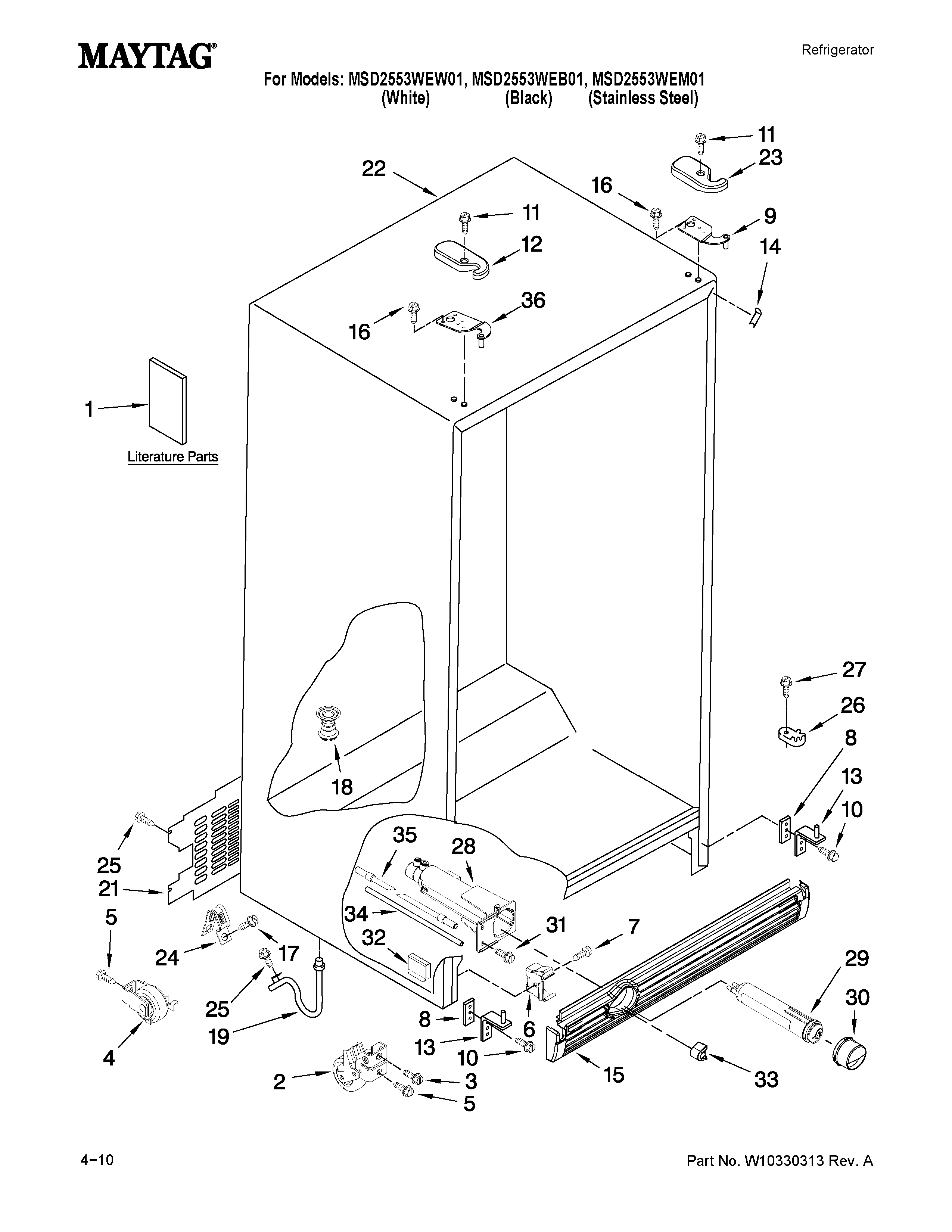 Maytag MSD2553WEB01 cabinet parts diagram
