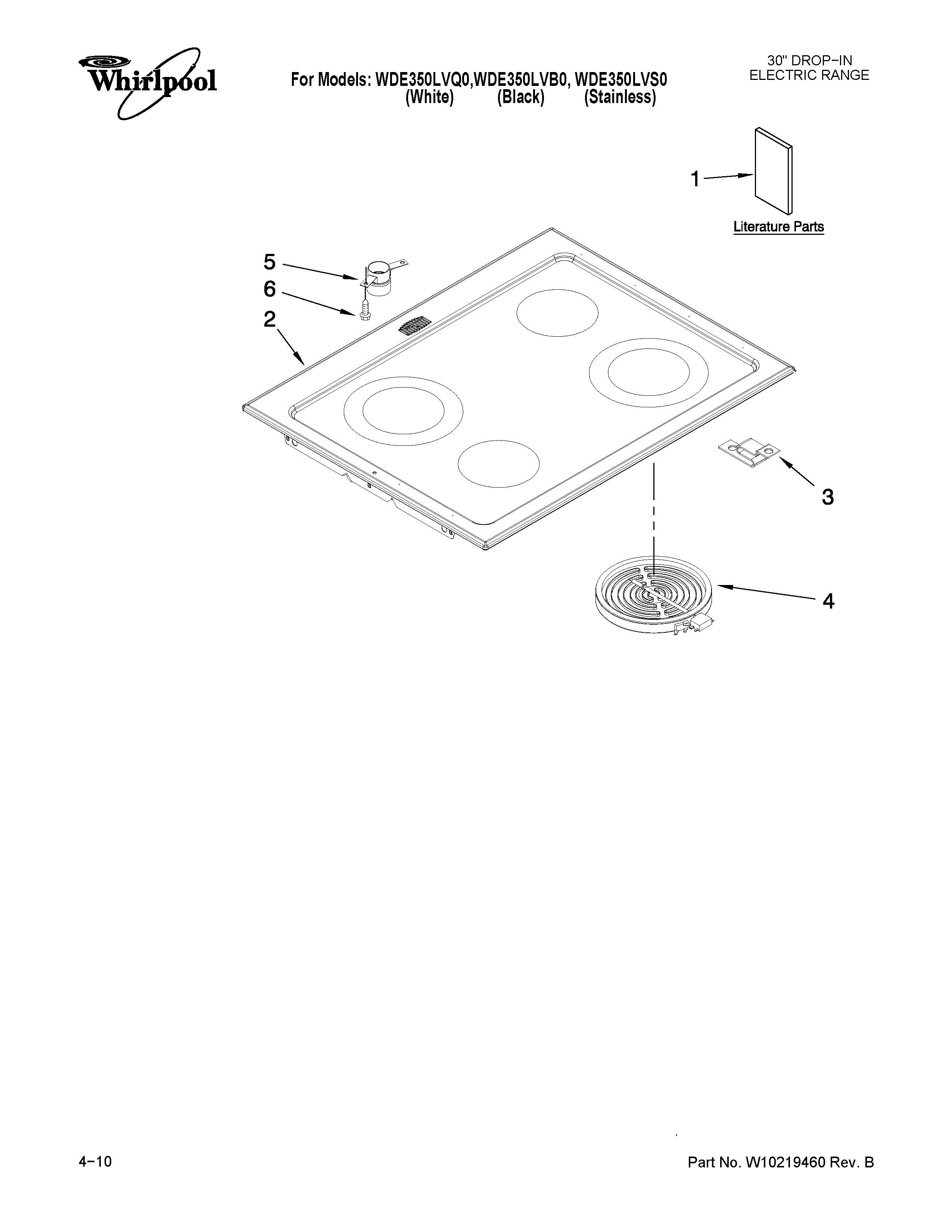 Whirlpool WDE350LVB0 cooktop parts diagram