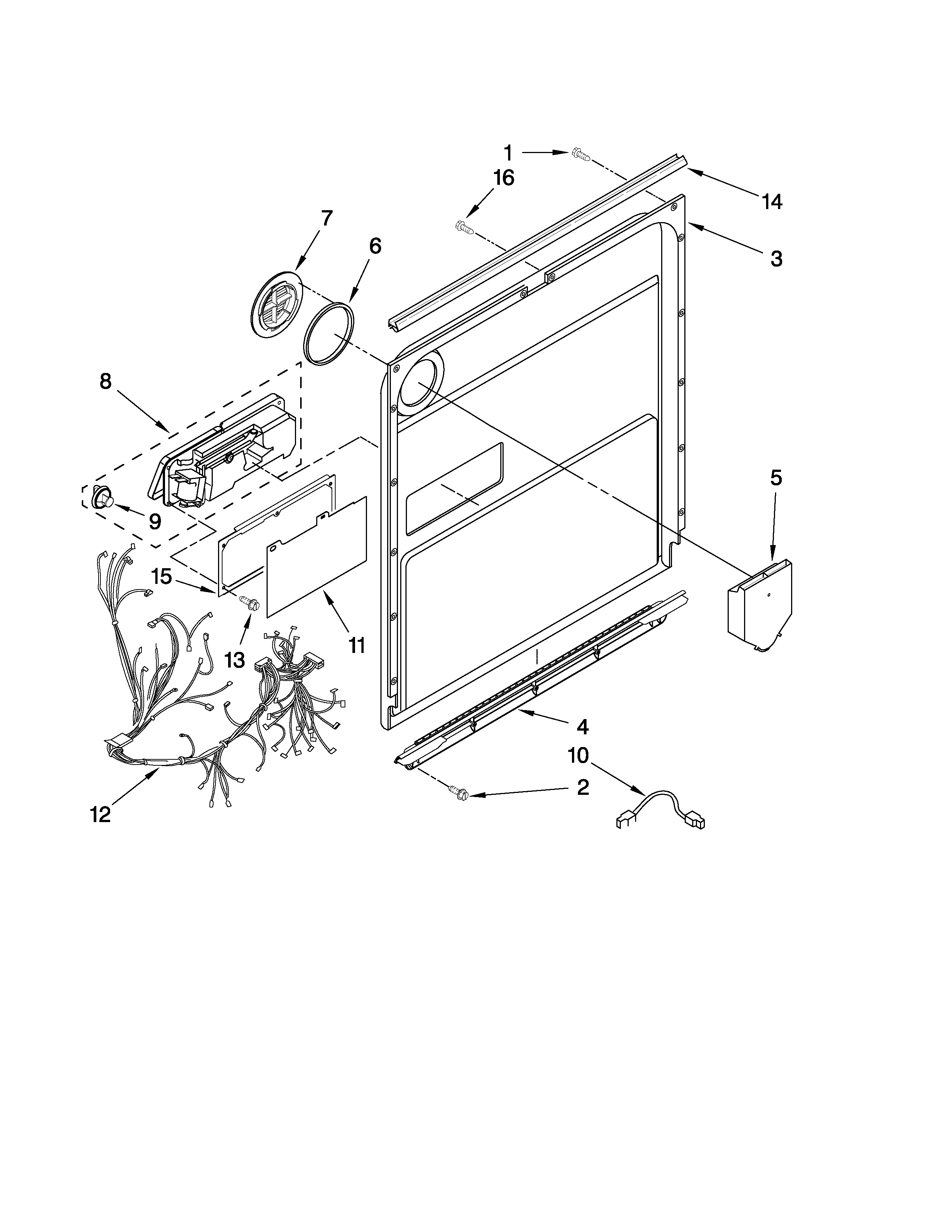 KitchenAid KUDC20FVSS4 door and latch parts diagram