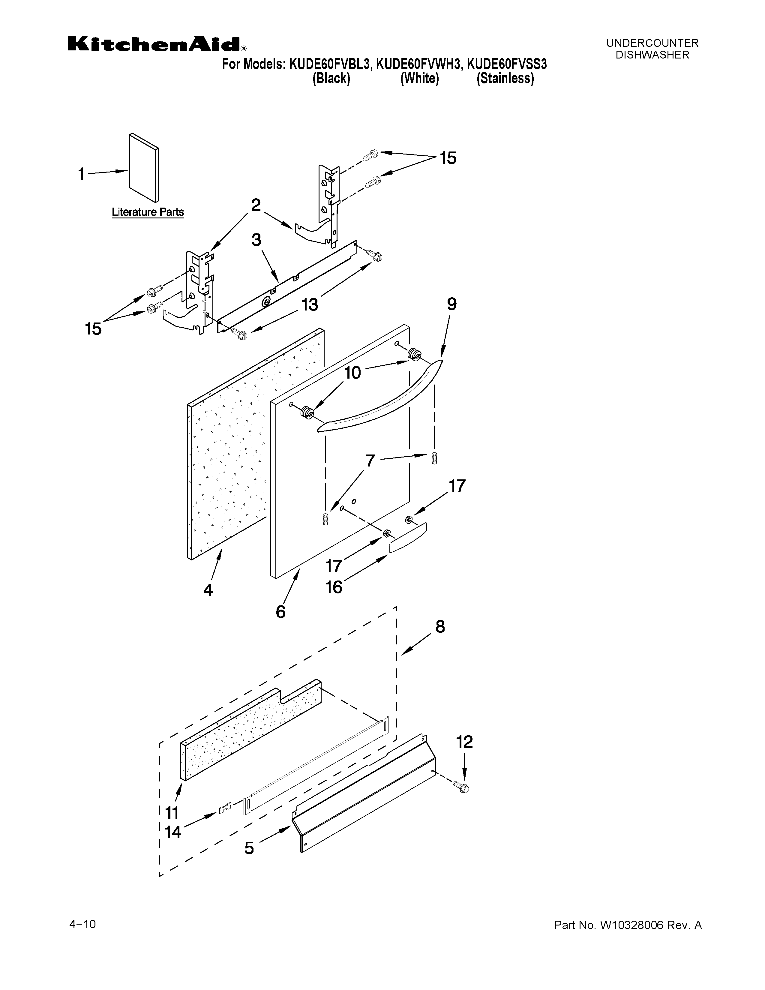 KitchenAid KUDE60FVSS3 door and panel parts diagram