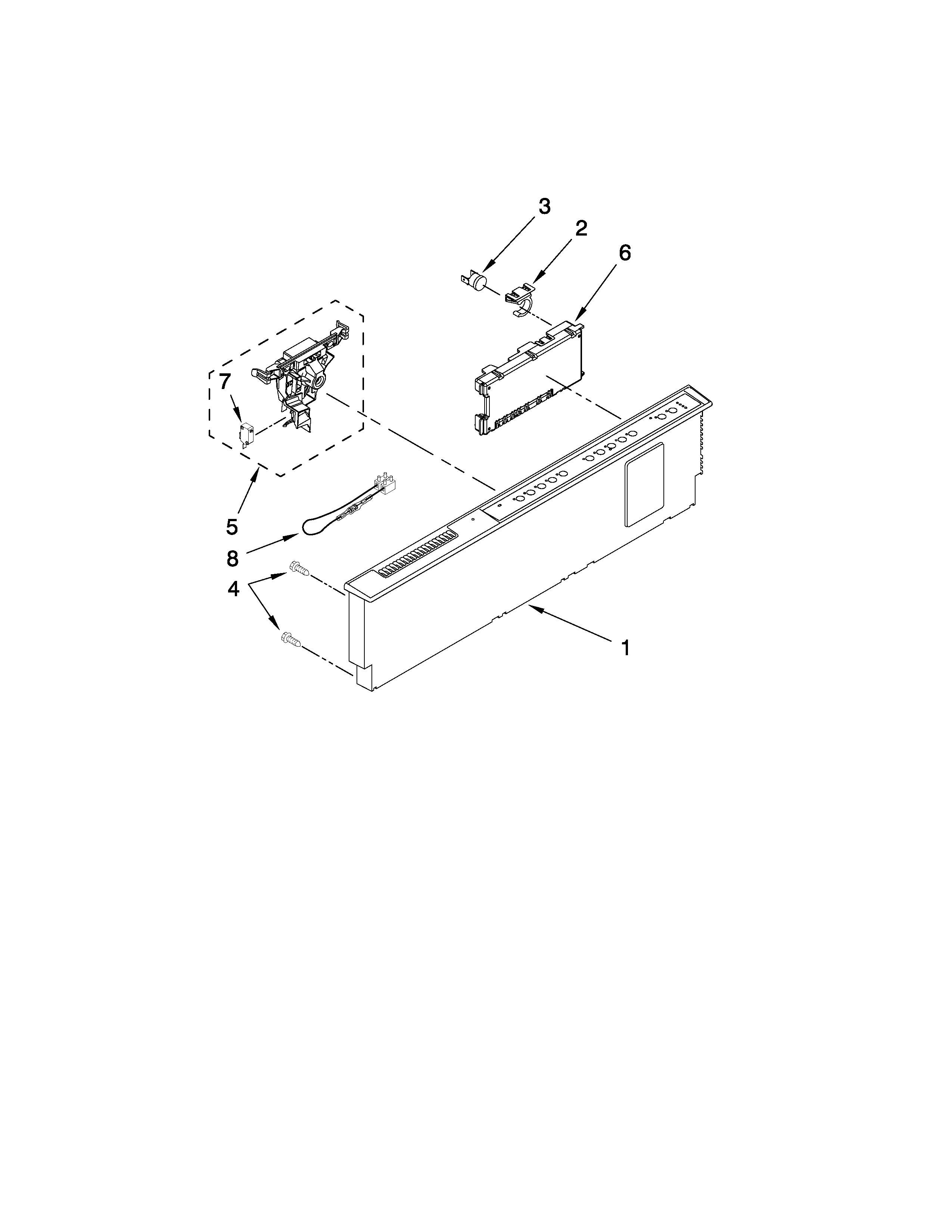 KitchenAid KUDE60FVSS3 control panel and latch parts diagram