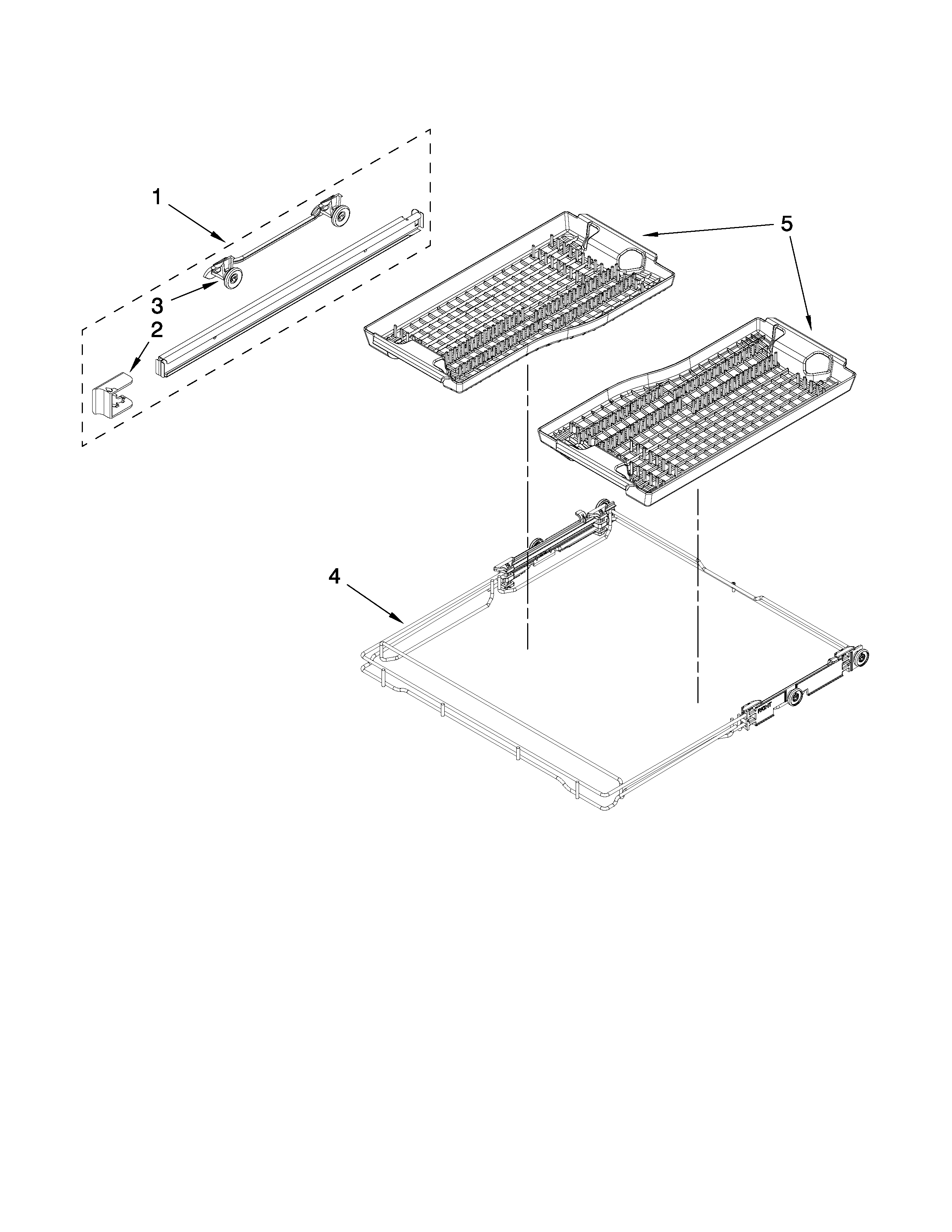 KitchenAid KUDE60FVSS3 third level rack and track parts diagram