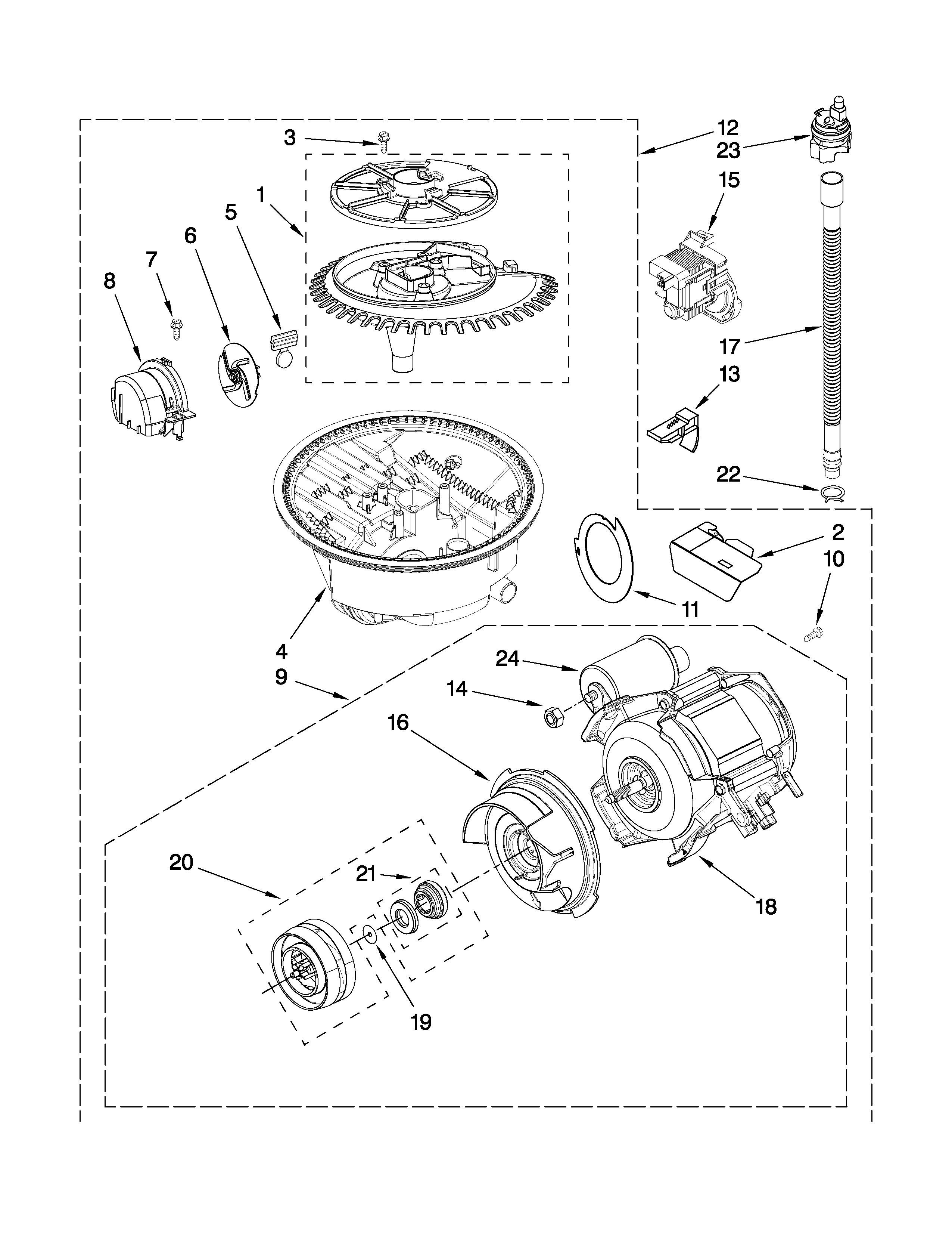 KitchenAid KUDS40FVSS4 pump and motor parts diagram