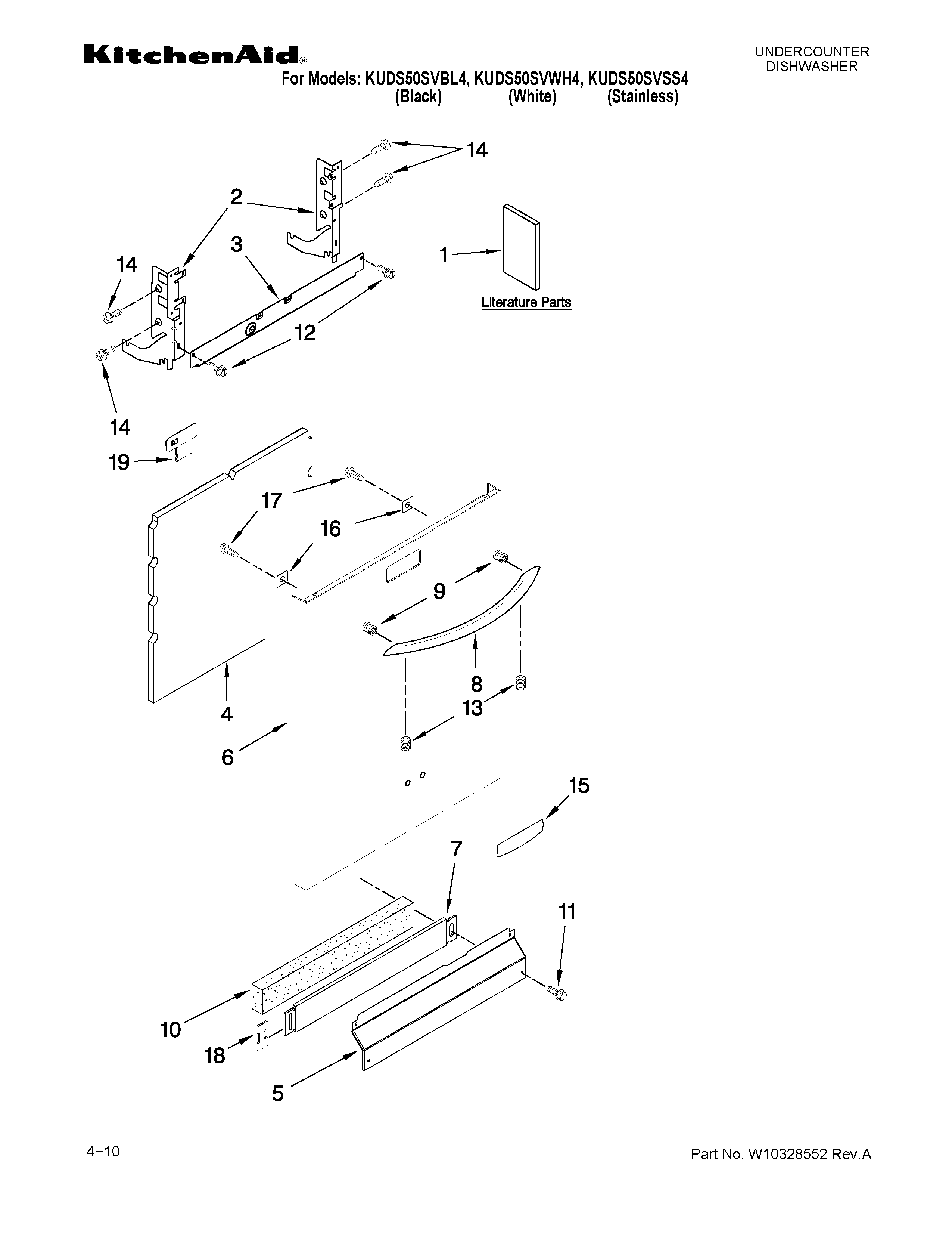 KitchenAid KUDS50SVBL4 door and panel parts diagram