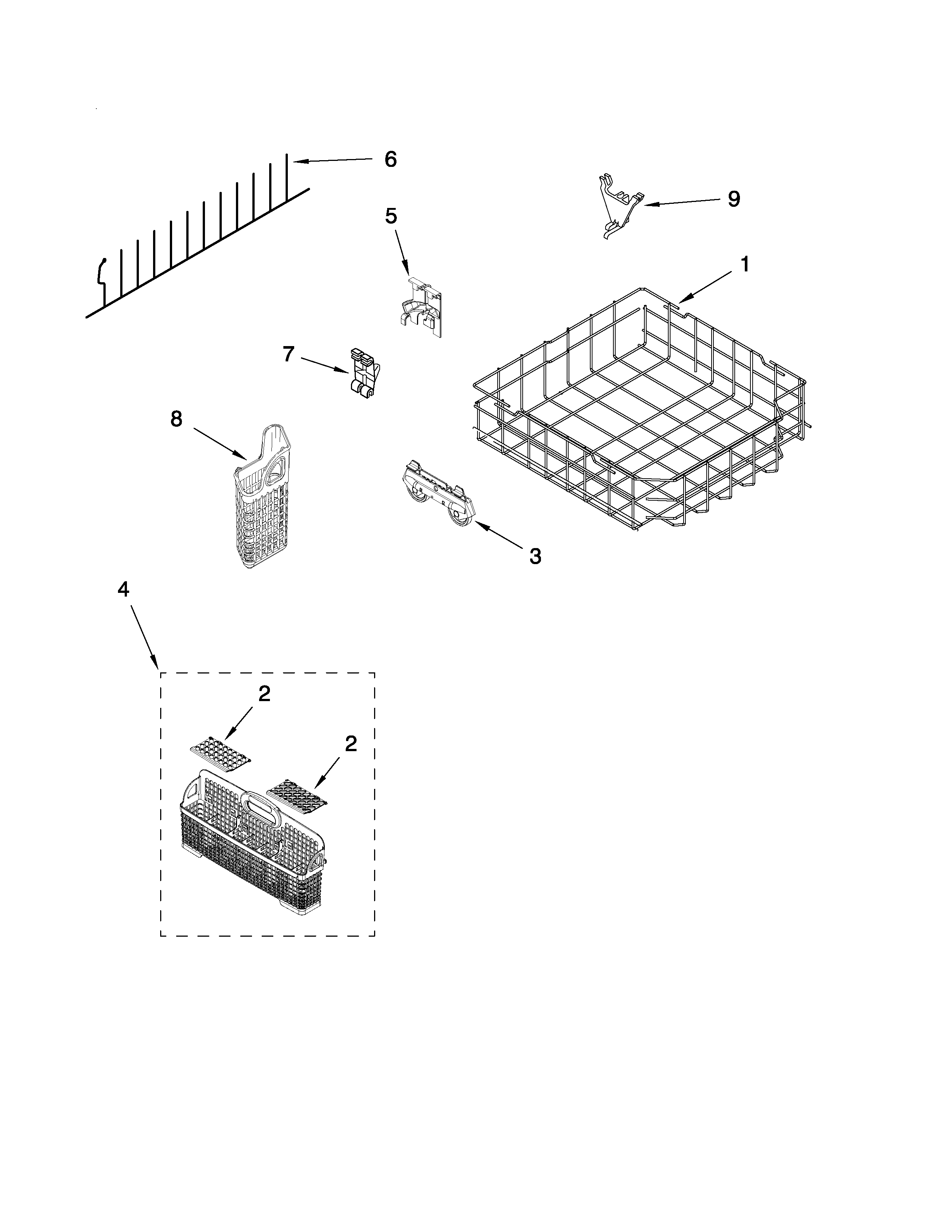 KitchenAid KUDS50SVBL4 lower rack parts diagram