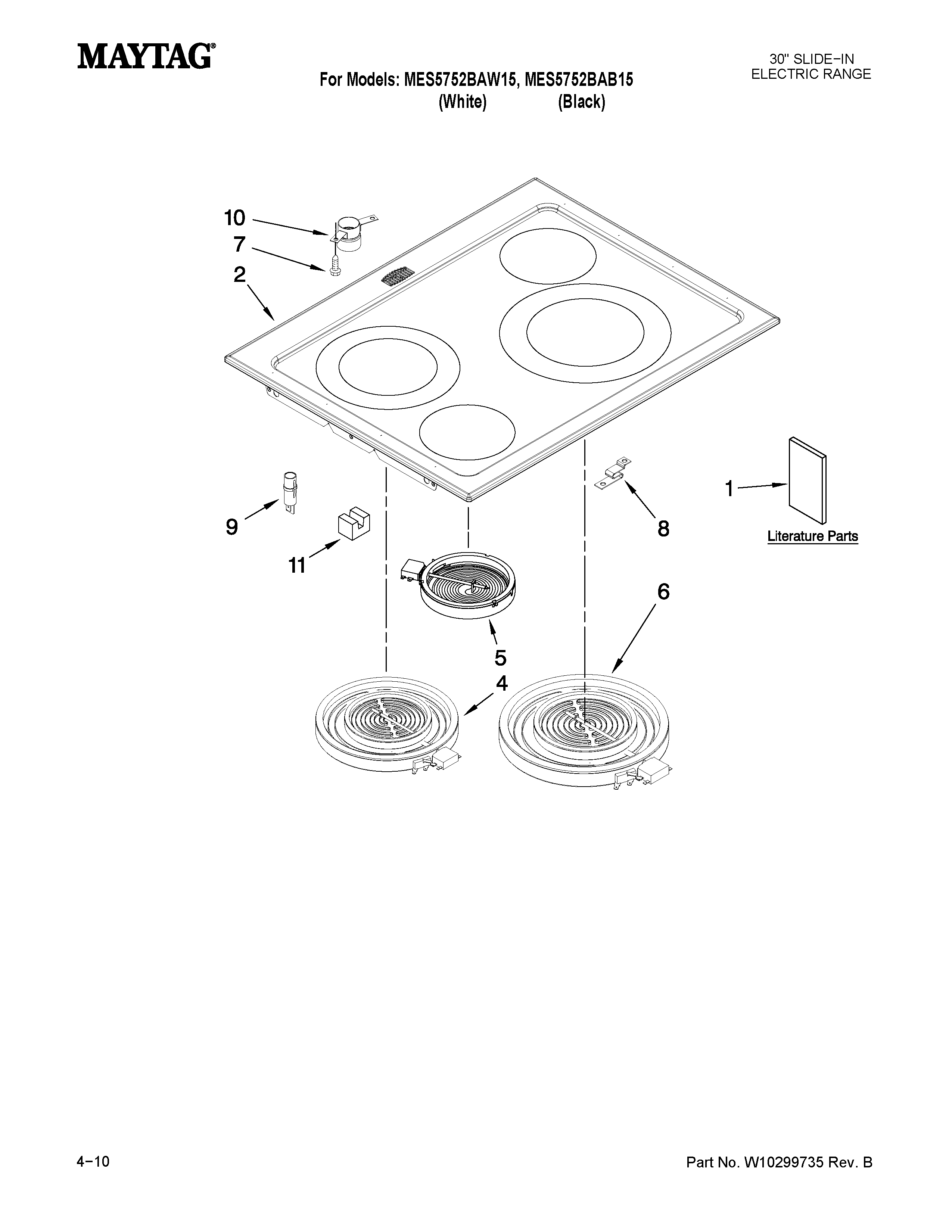 Maytag MES5752BAW15 cooktop parts diagram