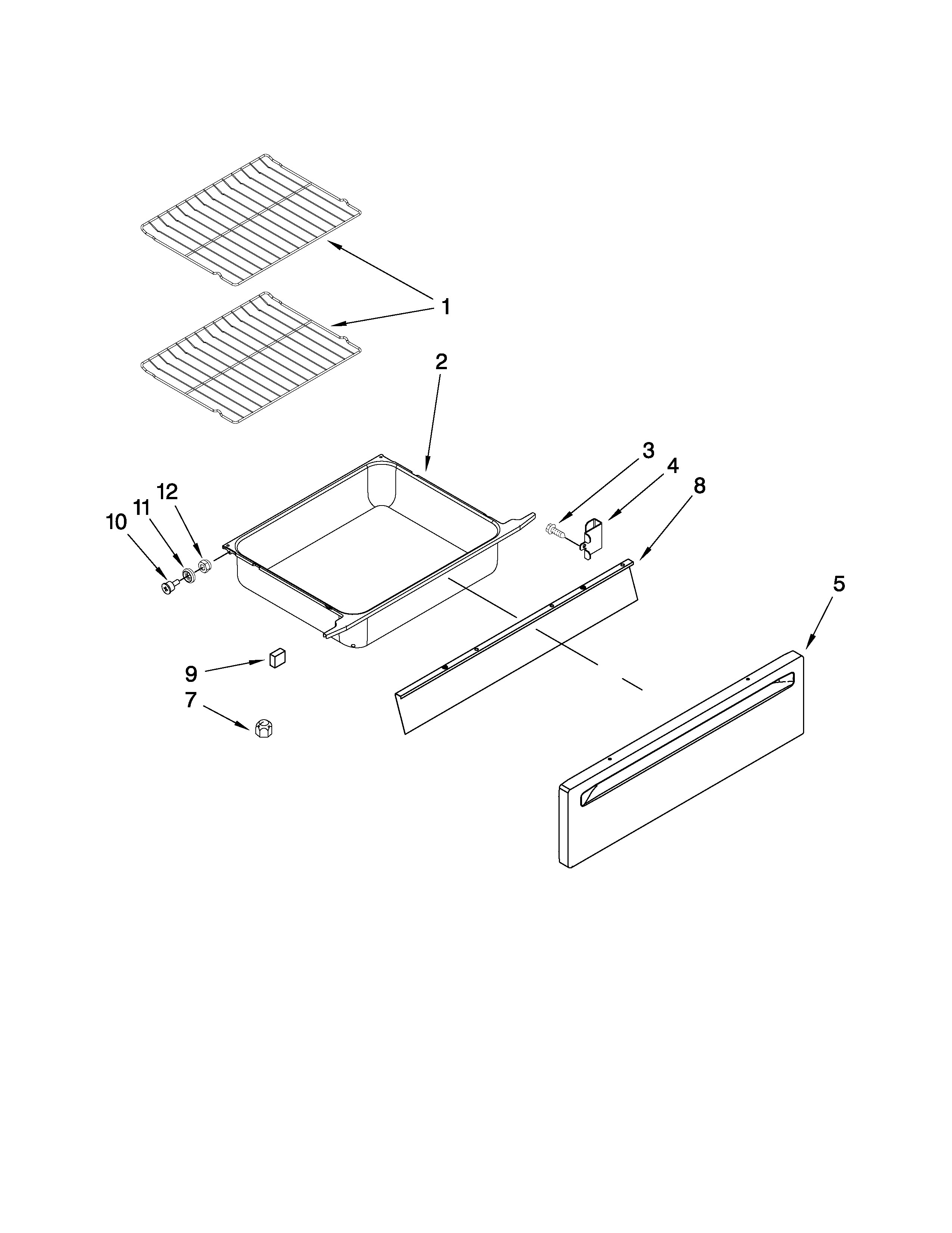 Maytag MES5752BAW15 drawer and rack parts diagram