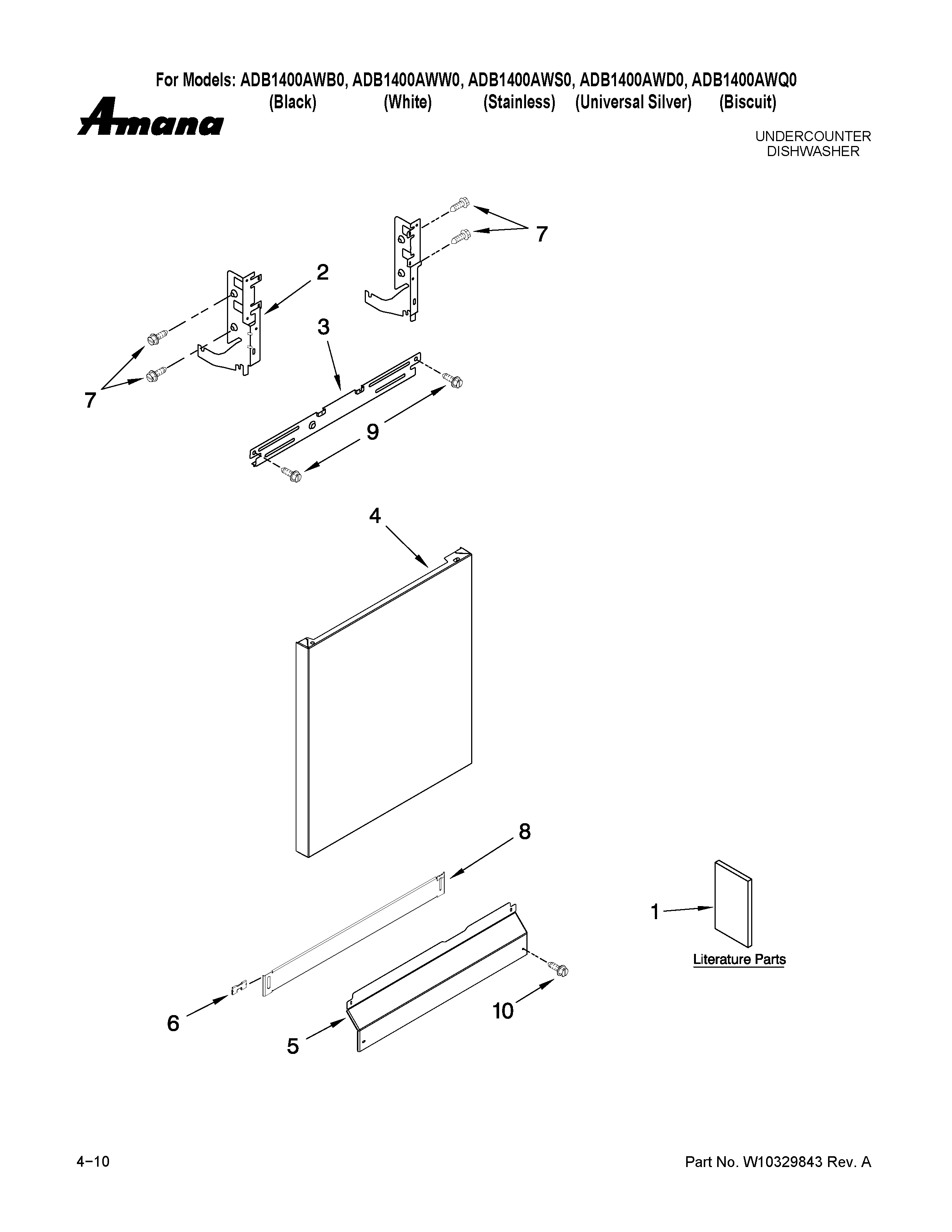 Amana ADB1400AWD0 door and panel parts diagram