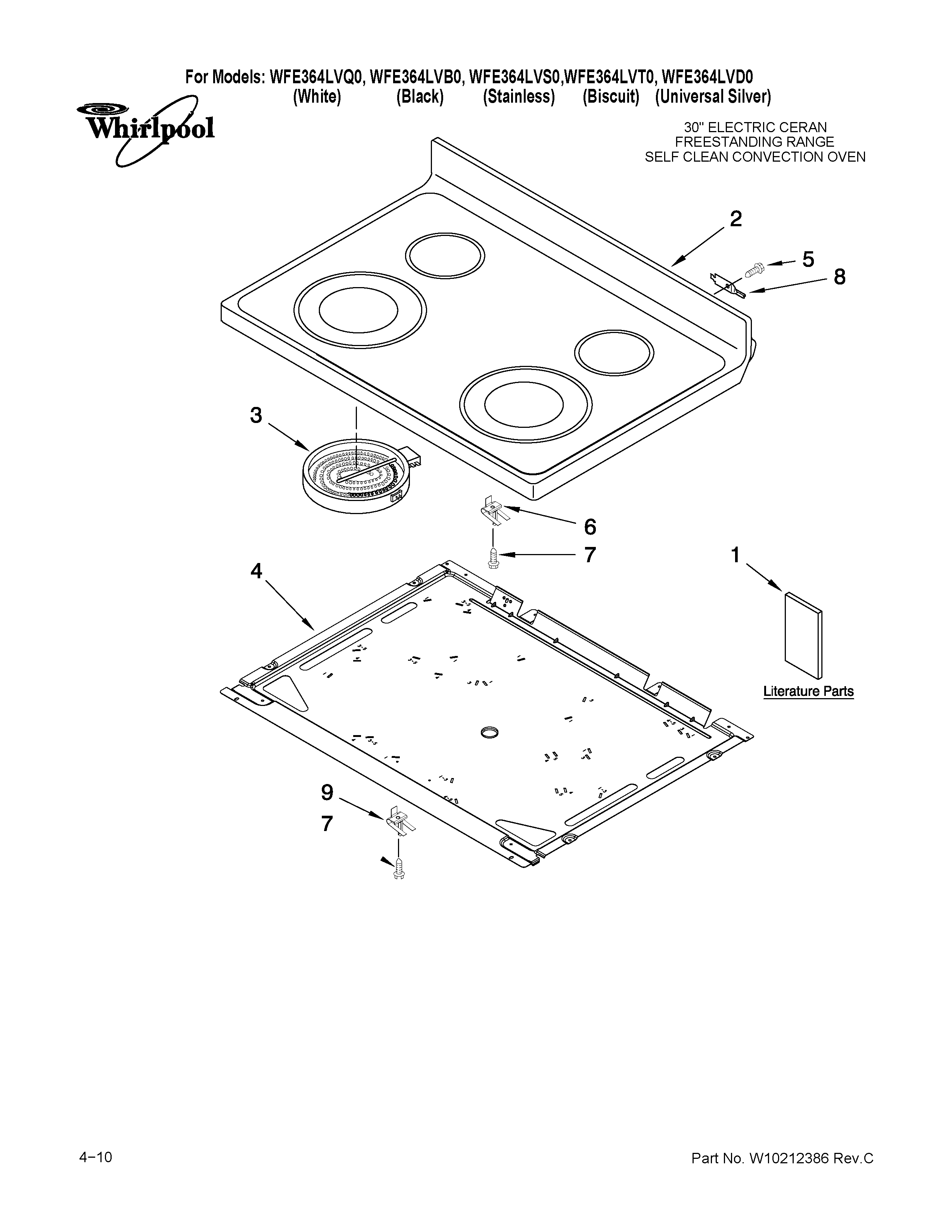 Whirlpool WFE364LVD0 cooktop parts diagram