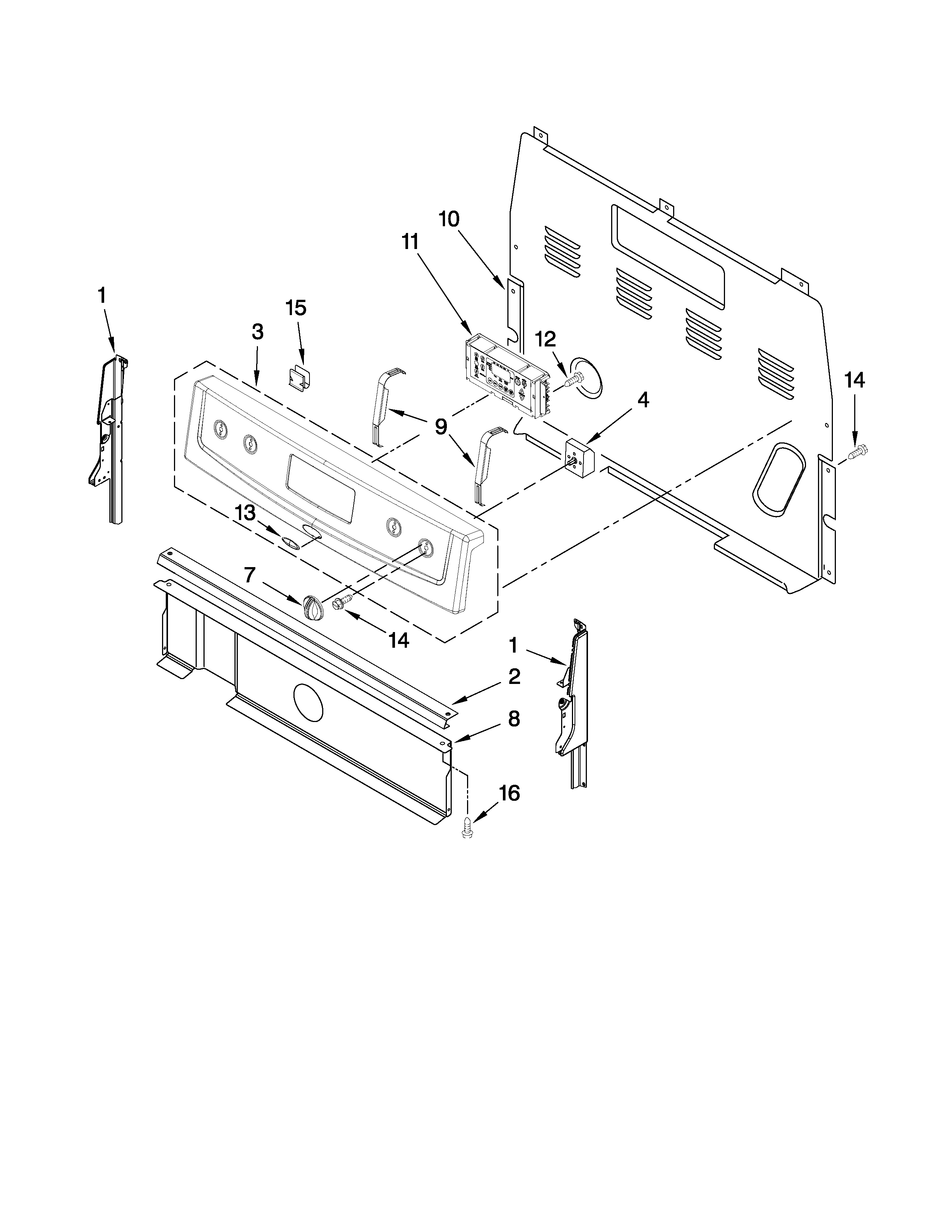 Whirlpool WFE364LVD0 control panel parts diagram