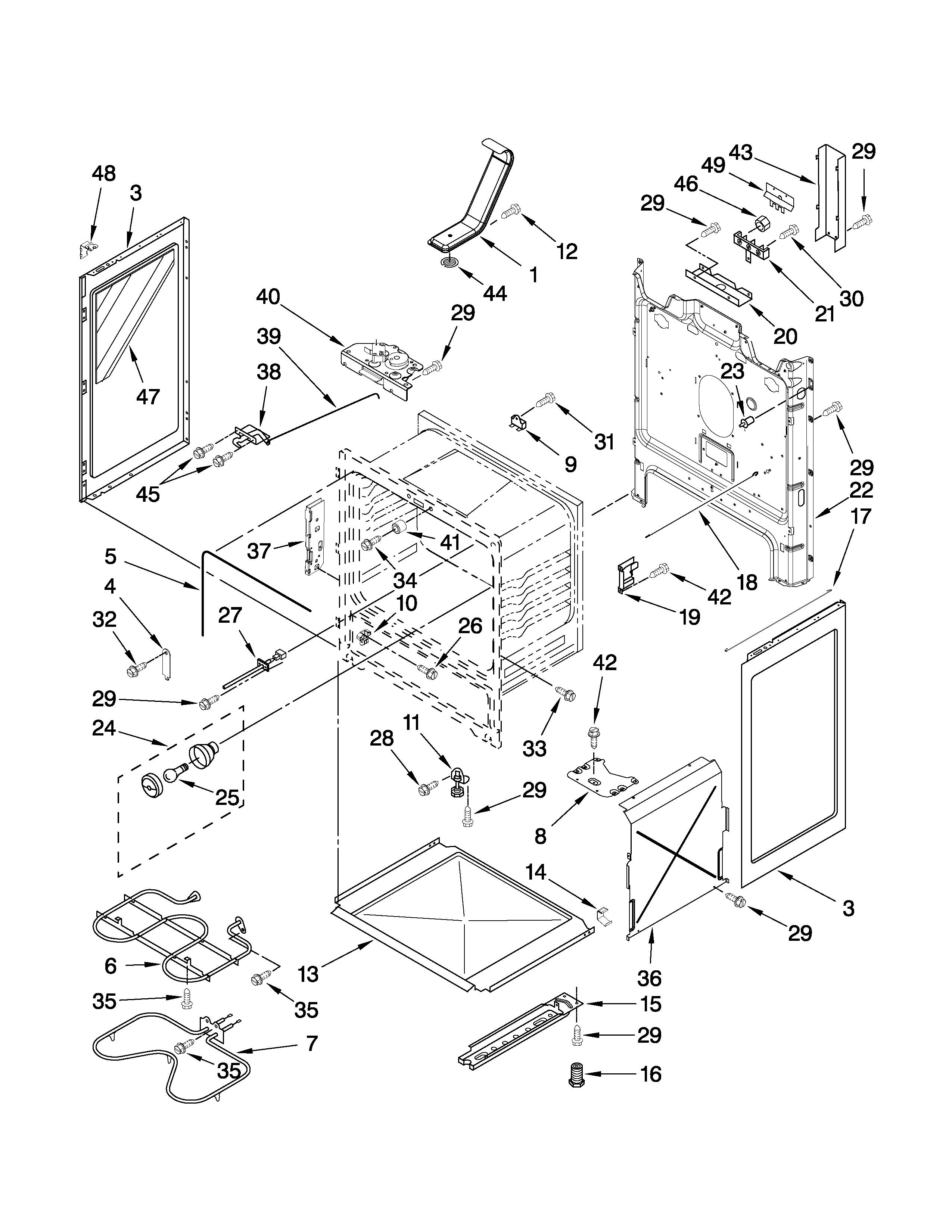 Whirlpool WFE364LVD0 chassis parts diagram