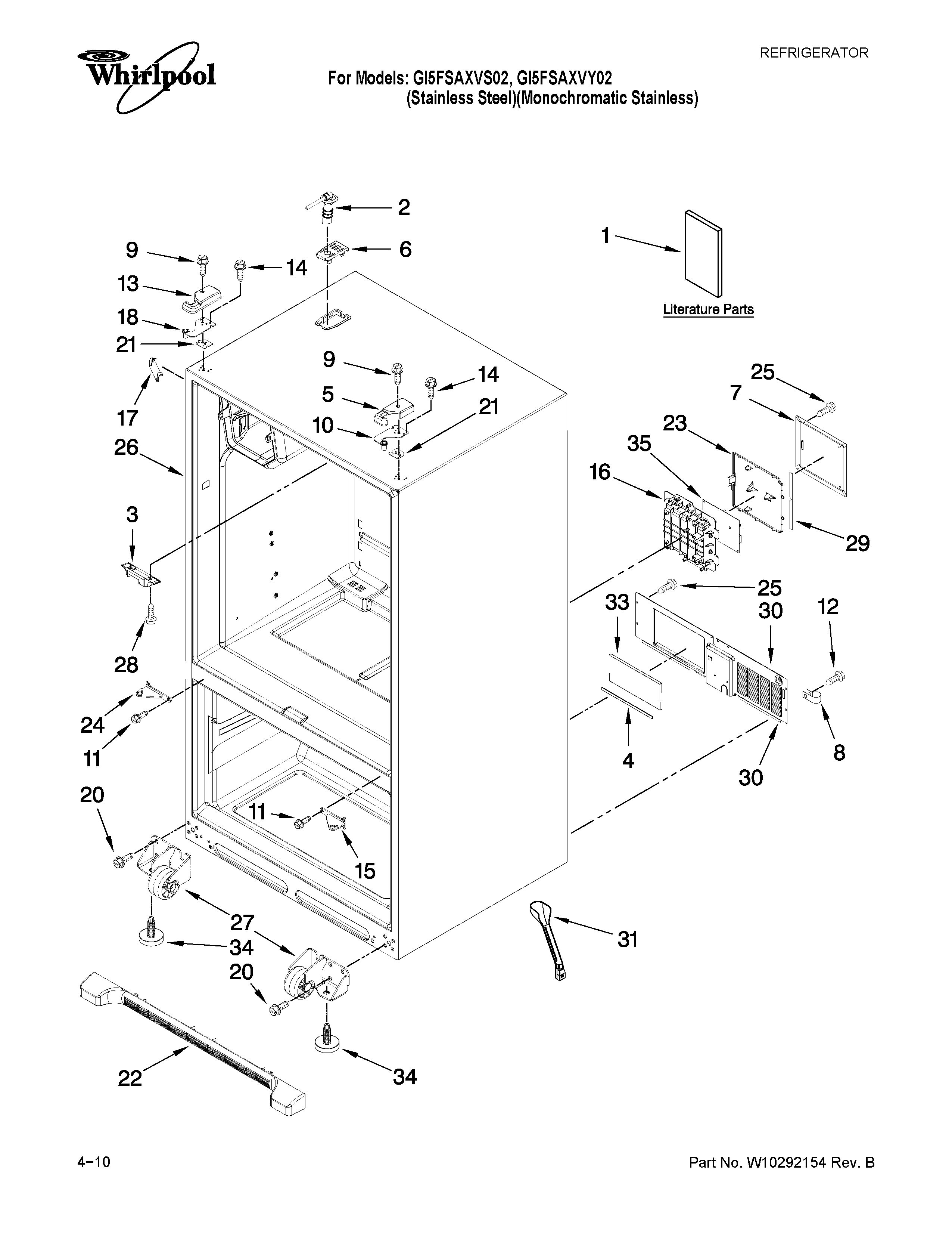Whirlpool GI5FSAXVS02 cabinet parts diagram