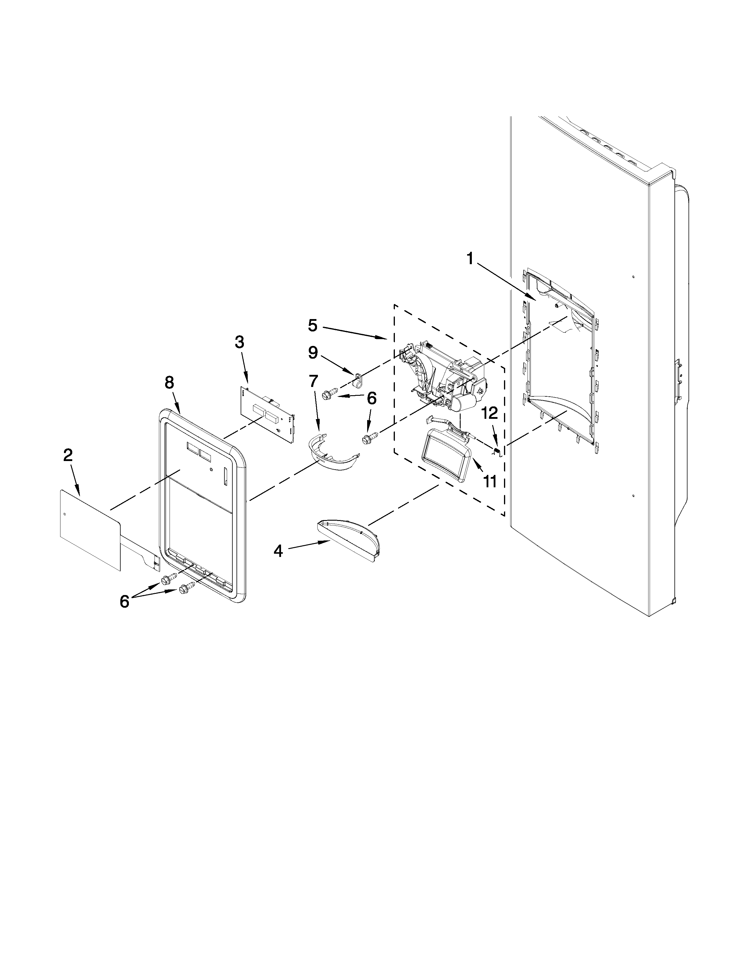 Whirlpool GI5FSAXVS02 dispenser front parts diagram
