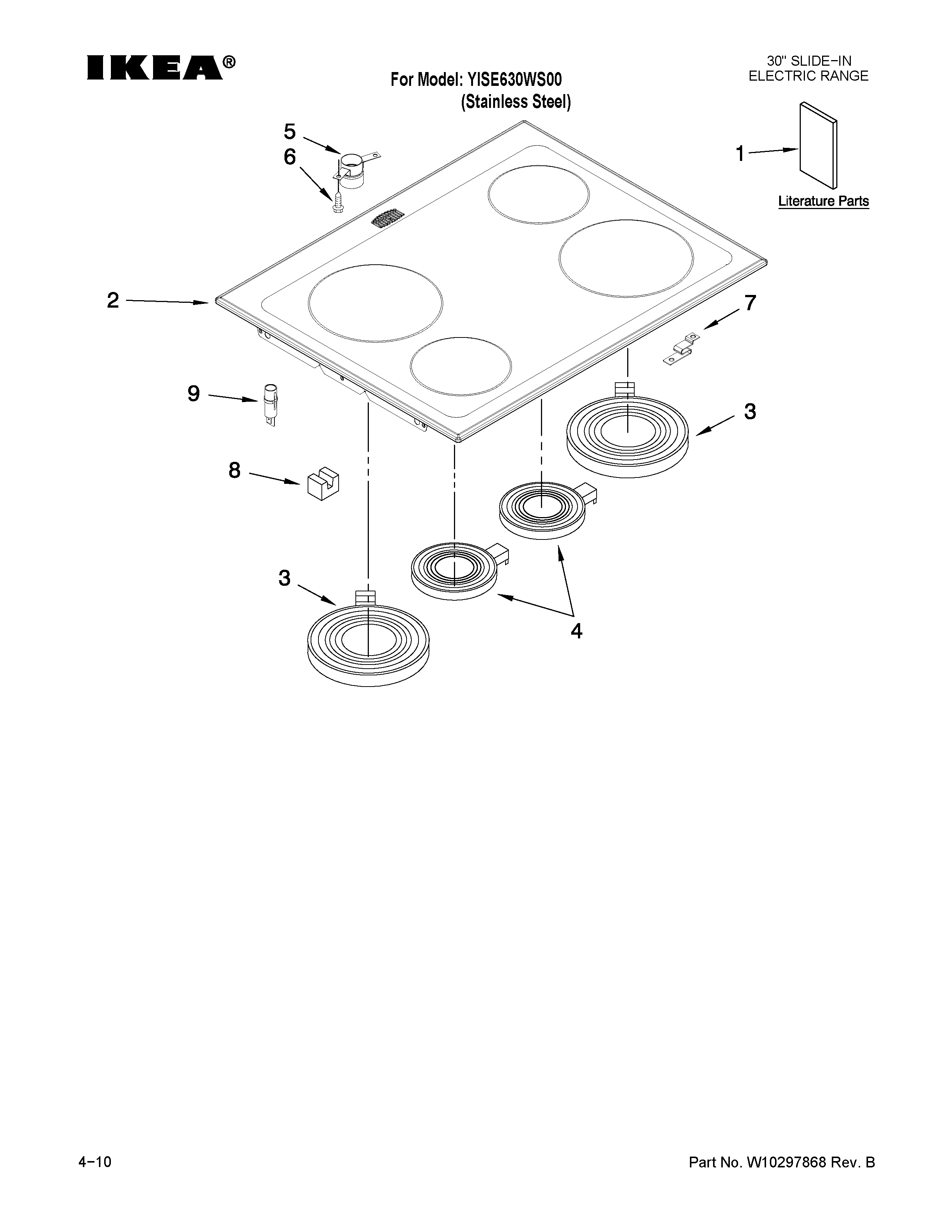 Ikea YISE630WS00 cooktop parts diagram