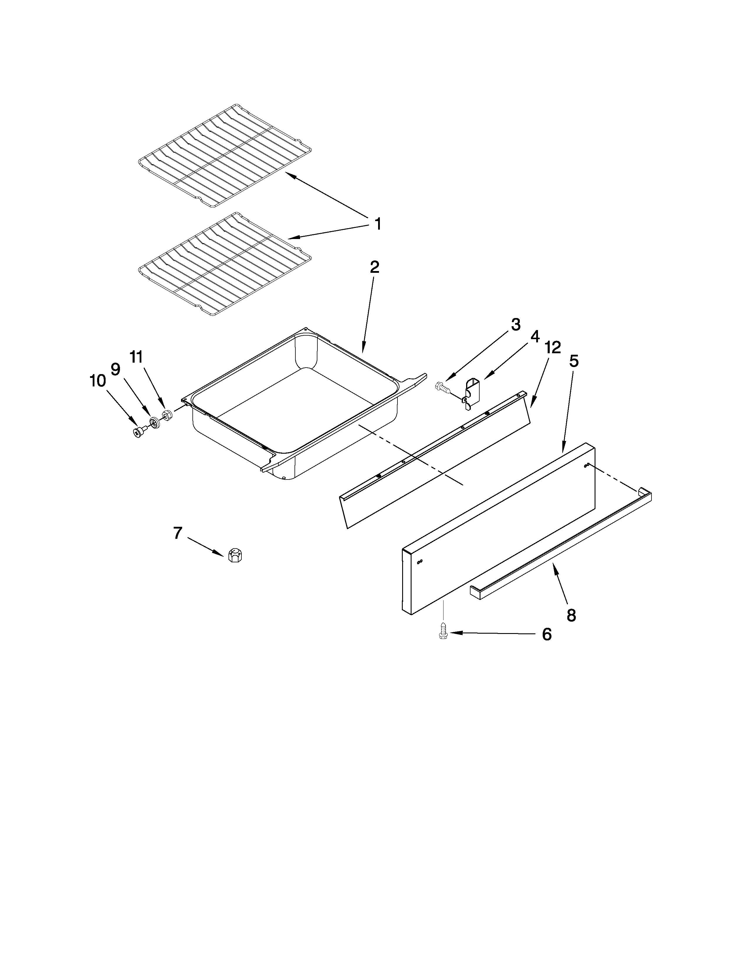 Ikea YISE630WS00 drawer and rack parts diagram