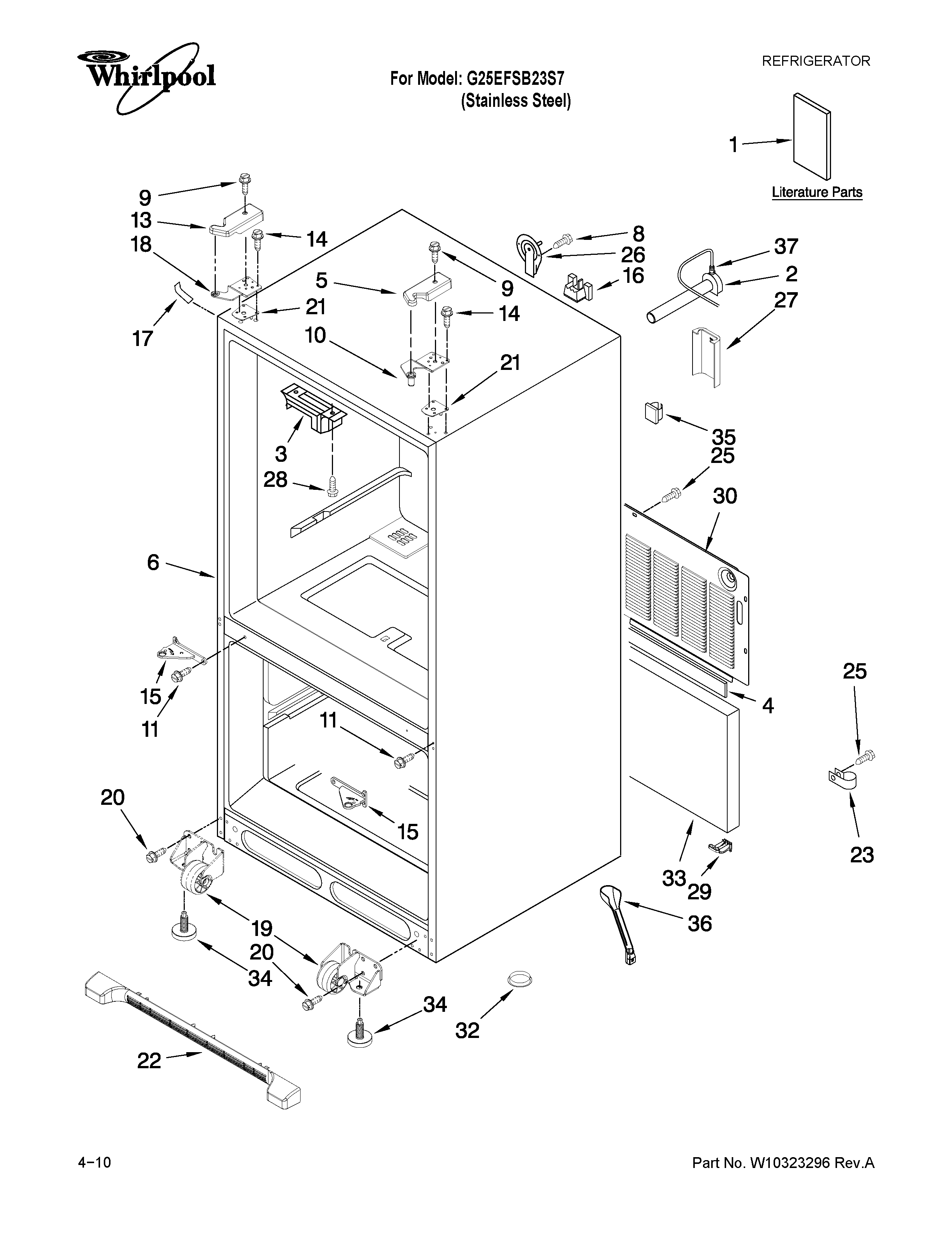 Whirlpool G25EFSB23S7 cabinet parts diagram