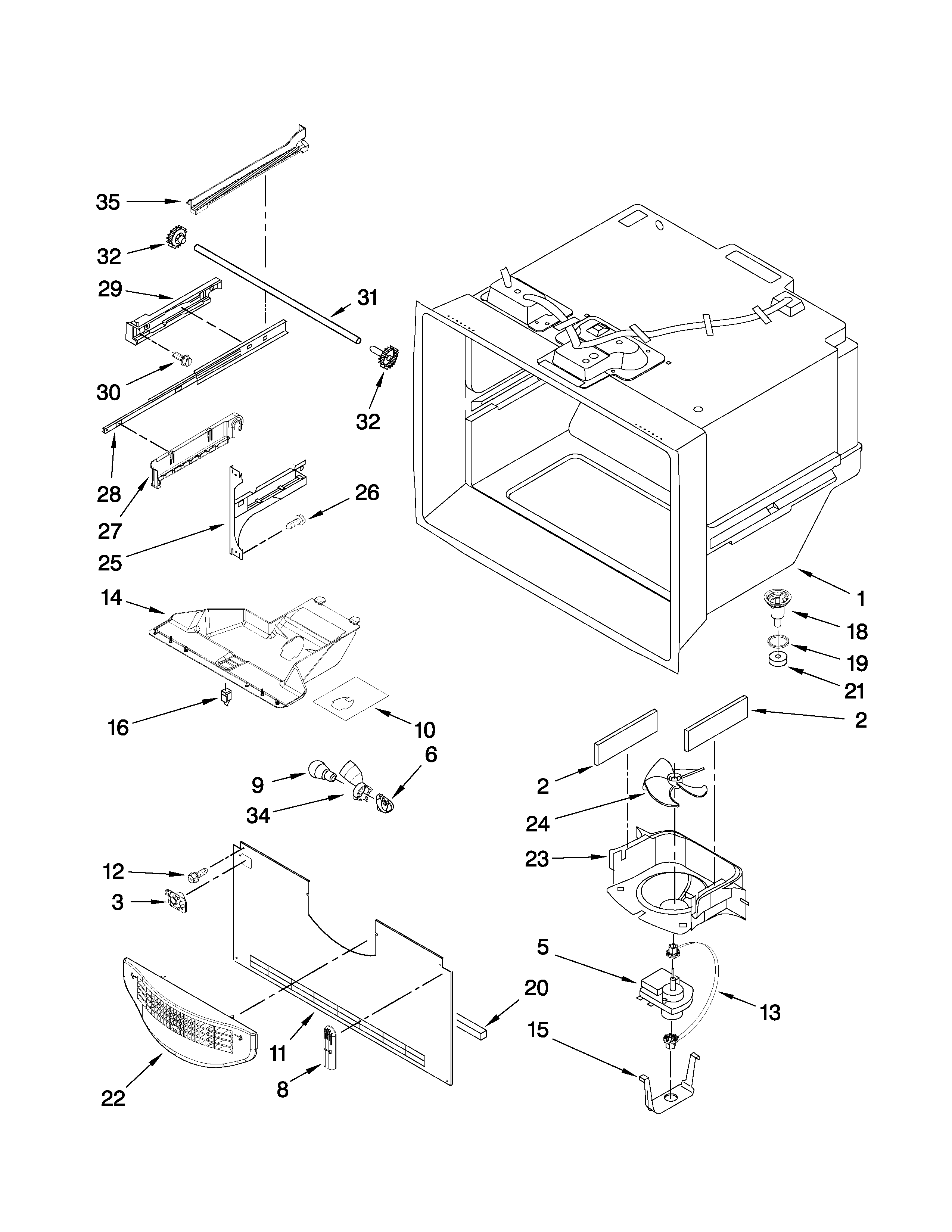 Whirlpool G25EFSB23S7 freezer liner parts diagram