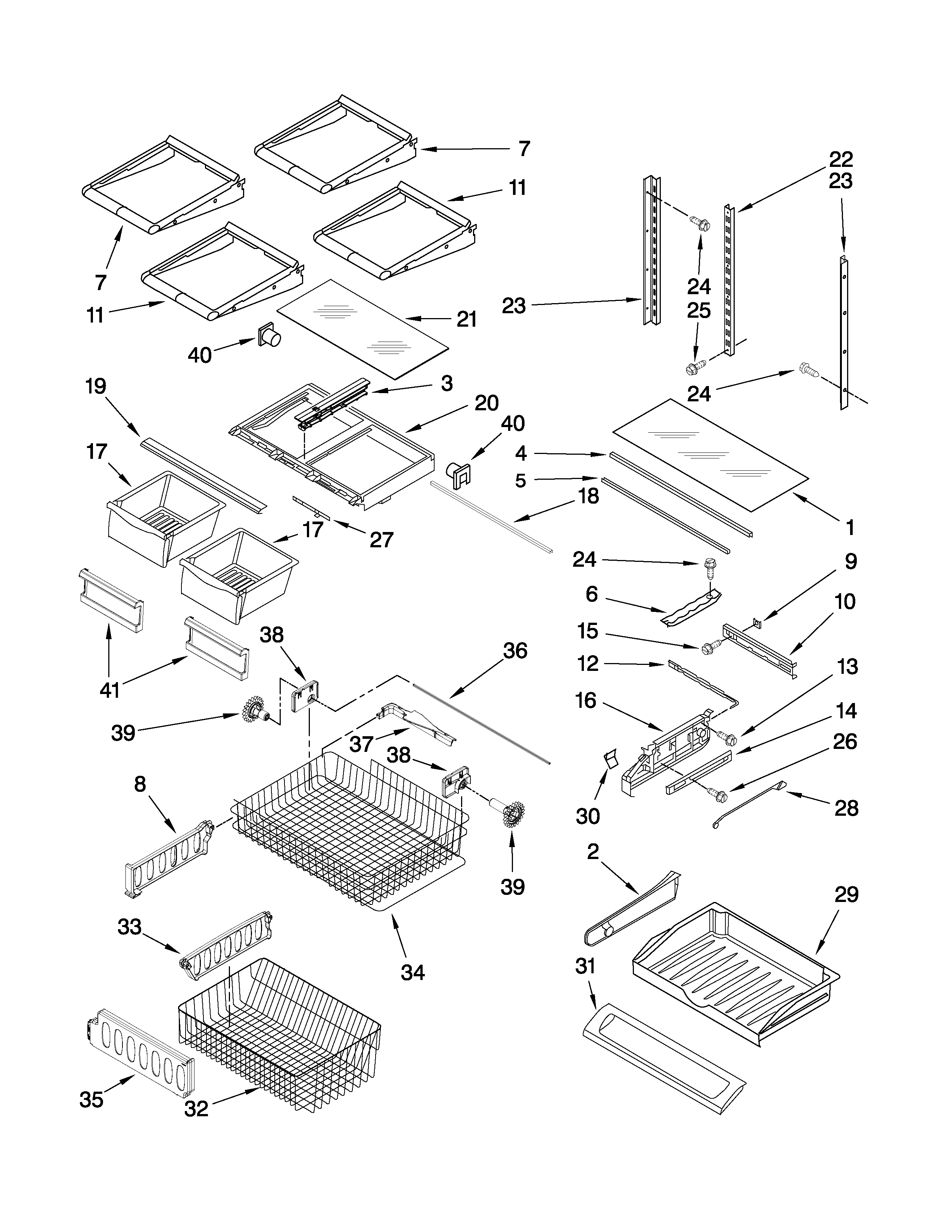 Whirlpool G25EFSB23S7 shelf parts diagram