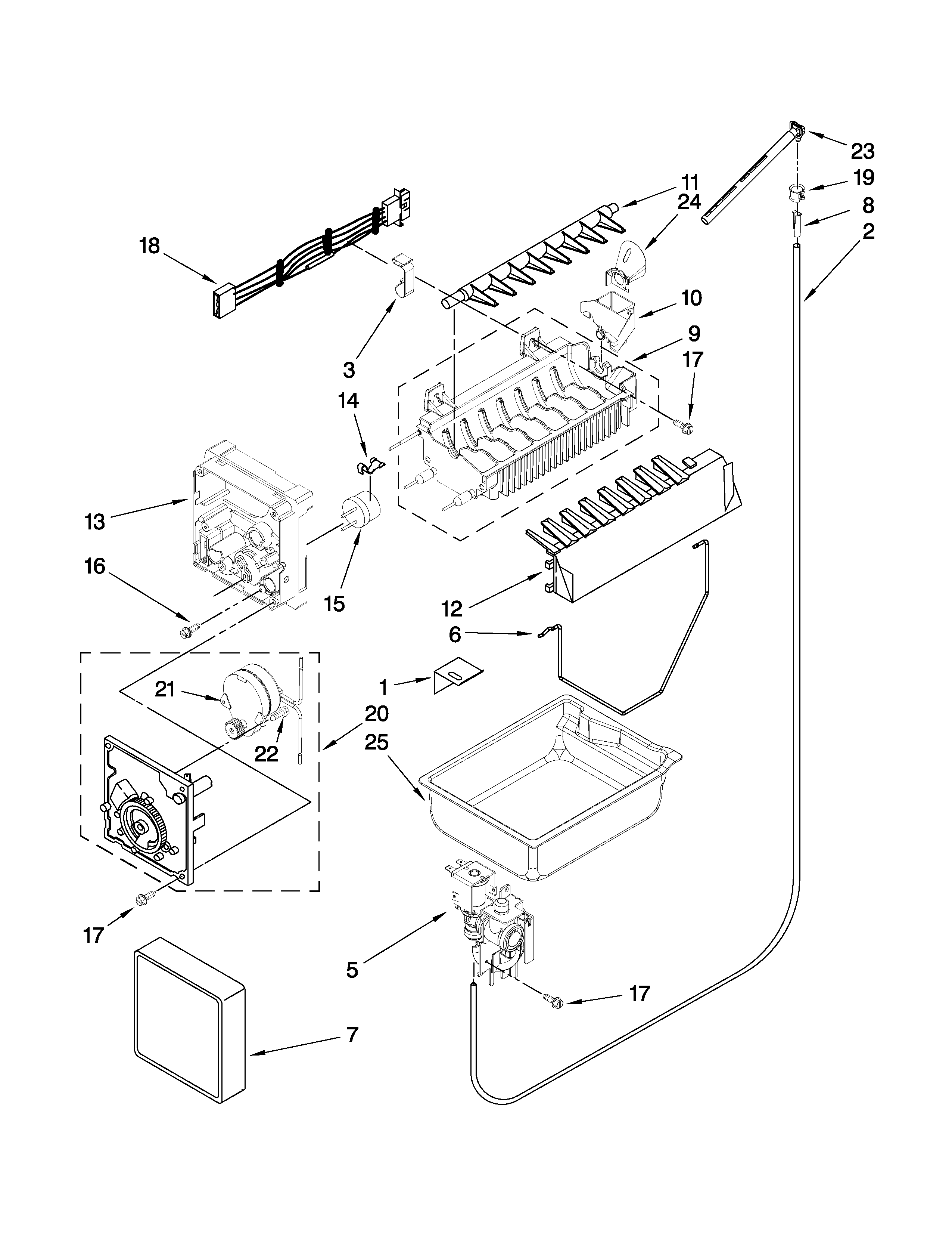 Whirlpool G25EFSB23S7 icemaker parts diagram