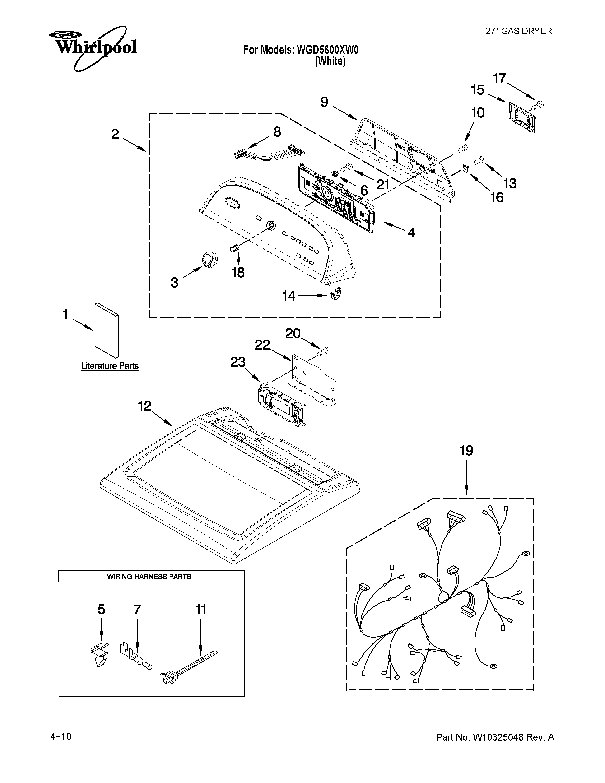 Whirlpool WGD5600XW0 top and console parts diagram