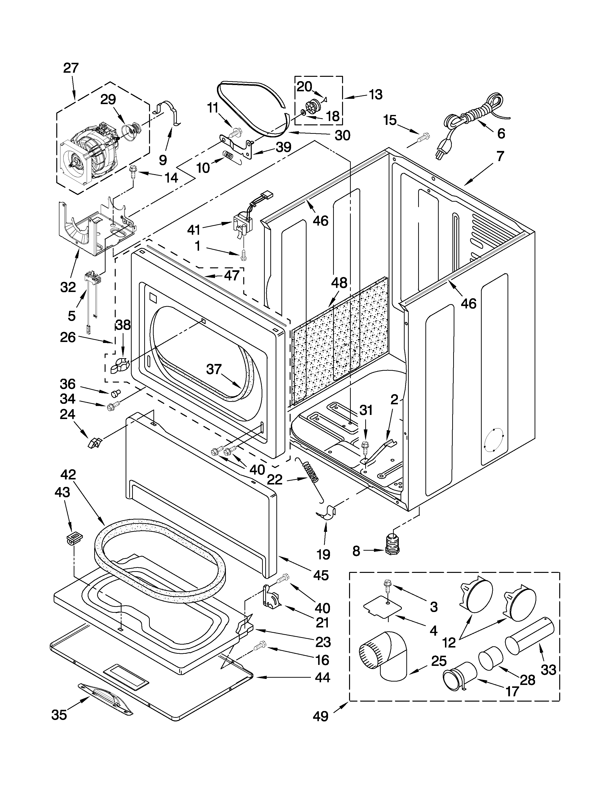 Whirlpool WGD5600XW0 cabinet parts diagram