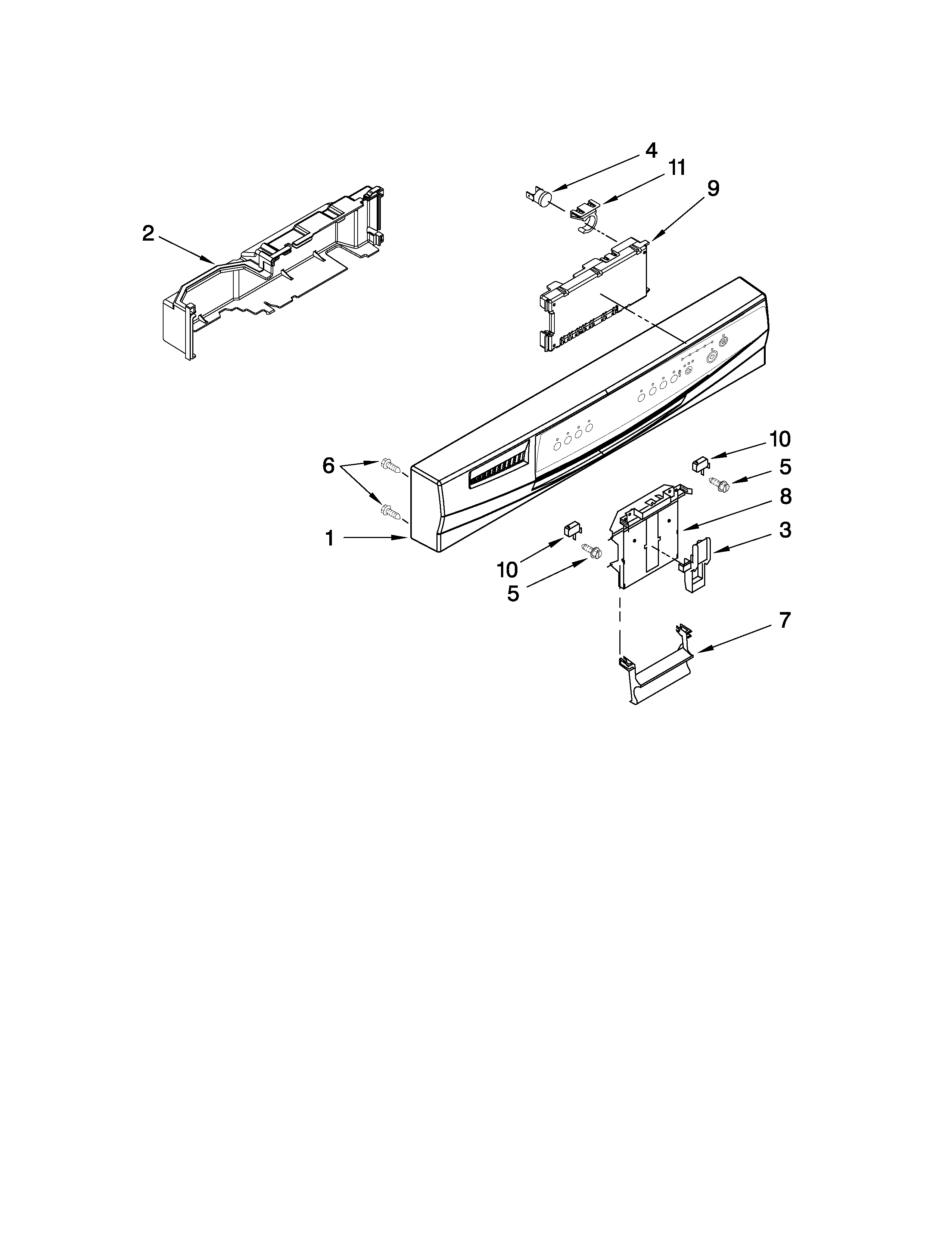 Whirlpool DU1300XTVB2 control panel and latch parts diagram