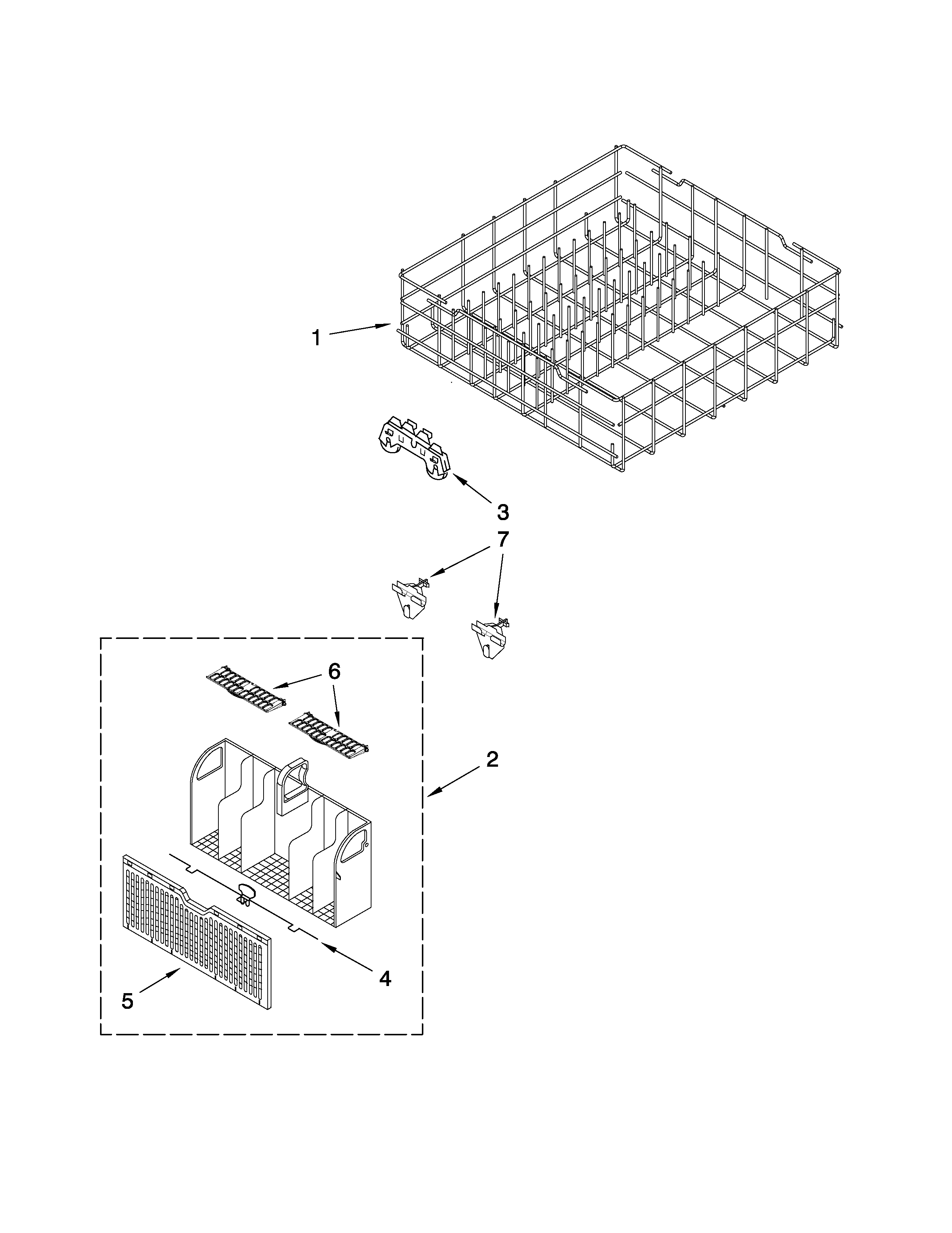 Whirlpool DU1300XTVB2 lower rack parts diagram