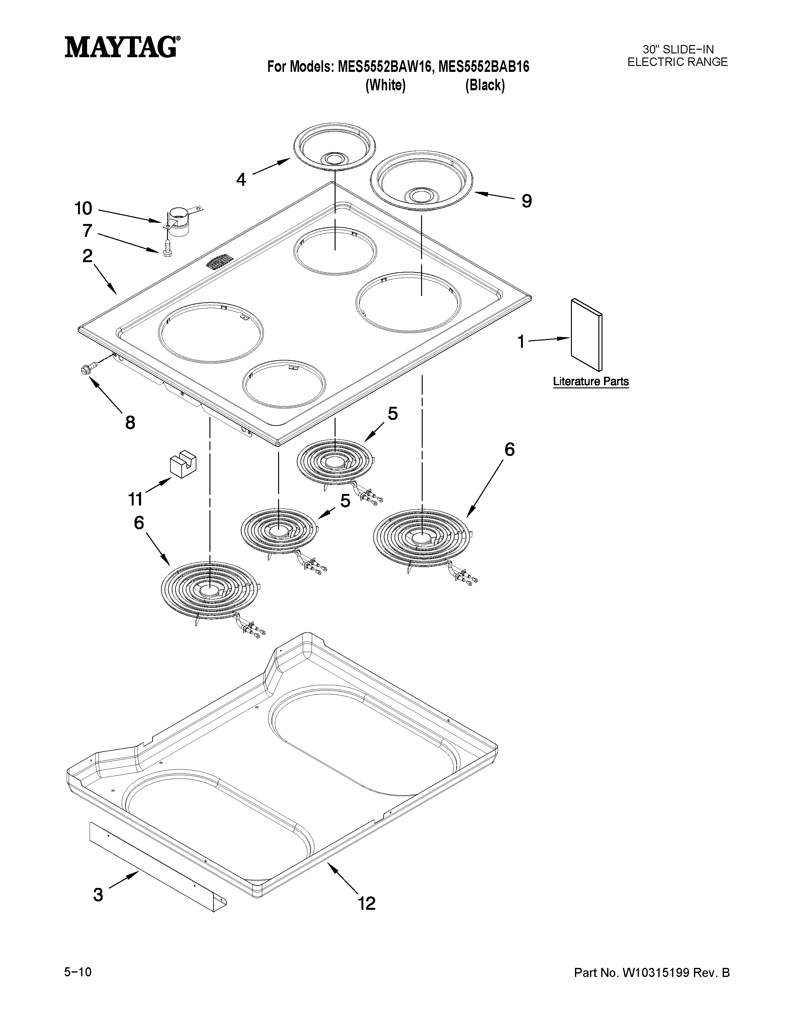 Maytag MES5552BAB16 cooktop parts diagram