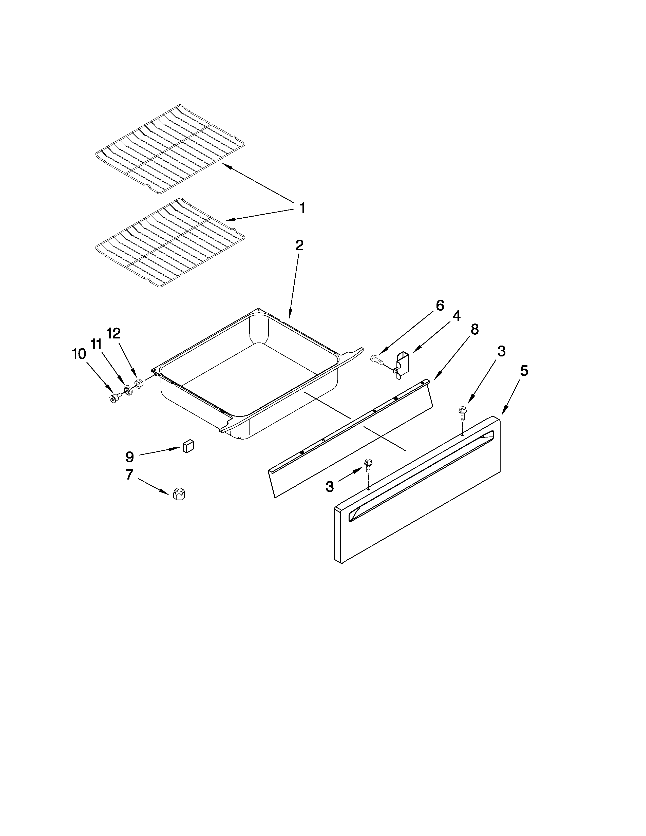 Maytag MES5552BAB16 drawer and rack parts diagram