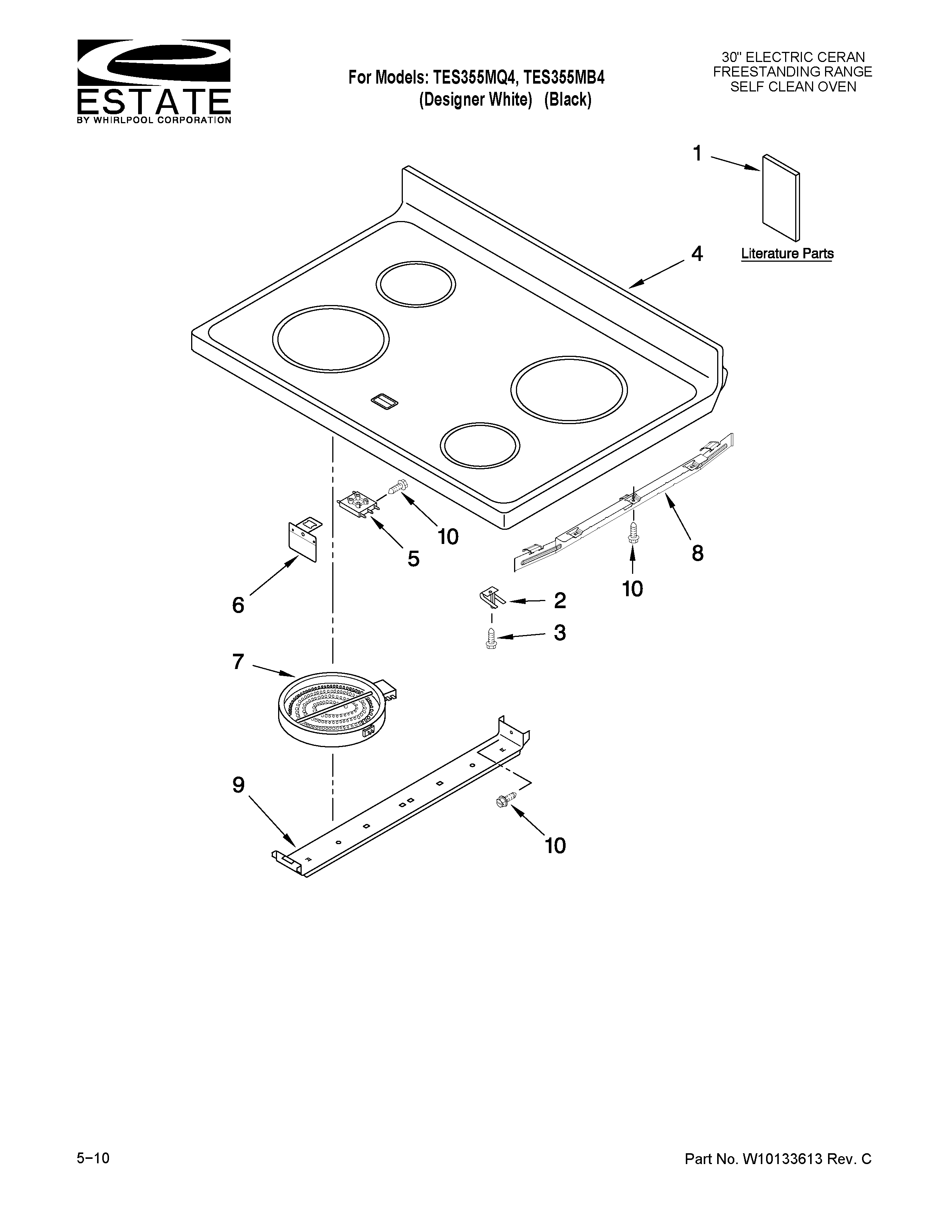 Estate TES355MQ4 cooktop parts diagram