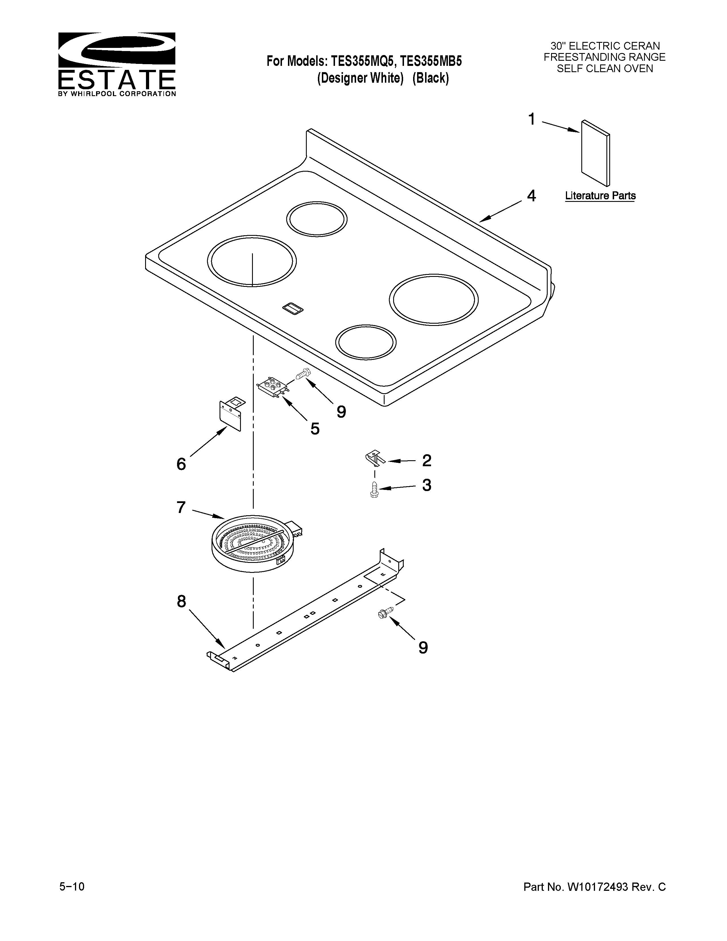 Estate TES355MQ5 cooktop parts diagram