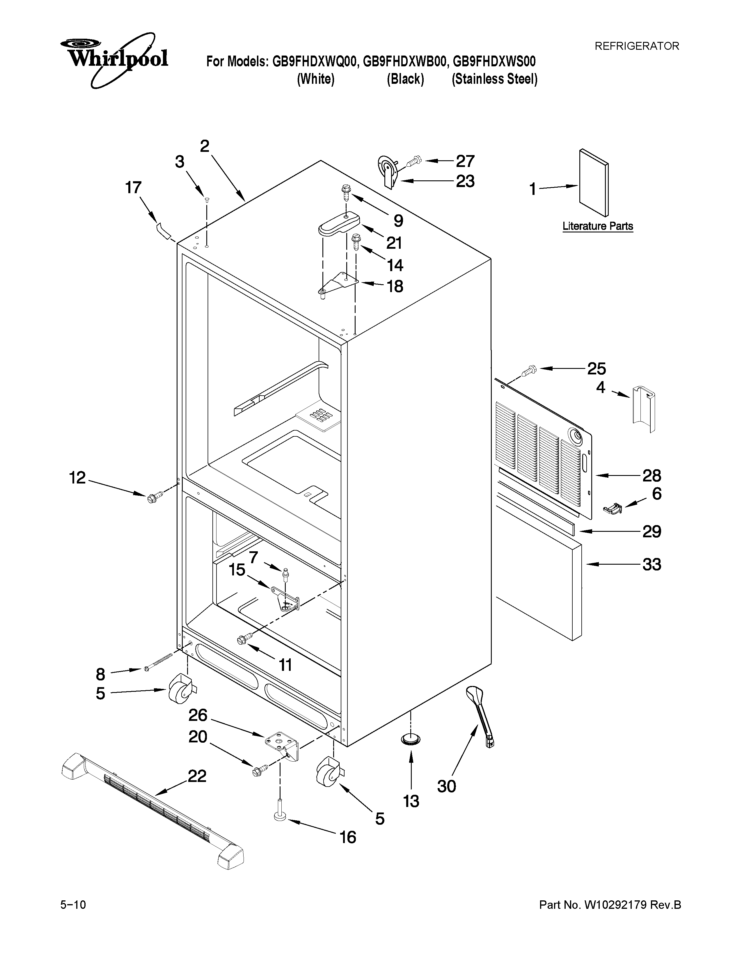 Whirlpool GB9FHDXWB00 cabinet parts diagram