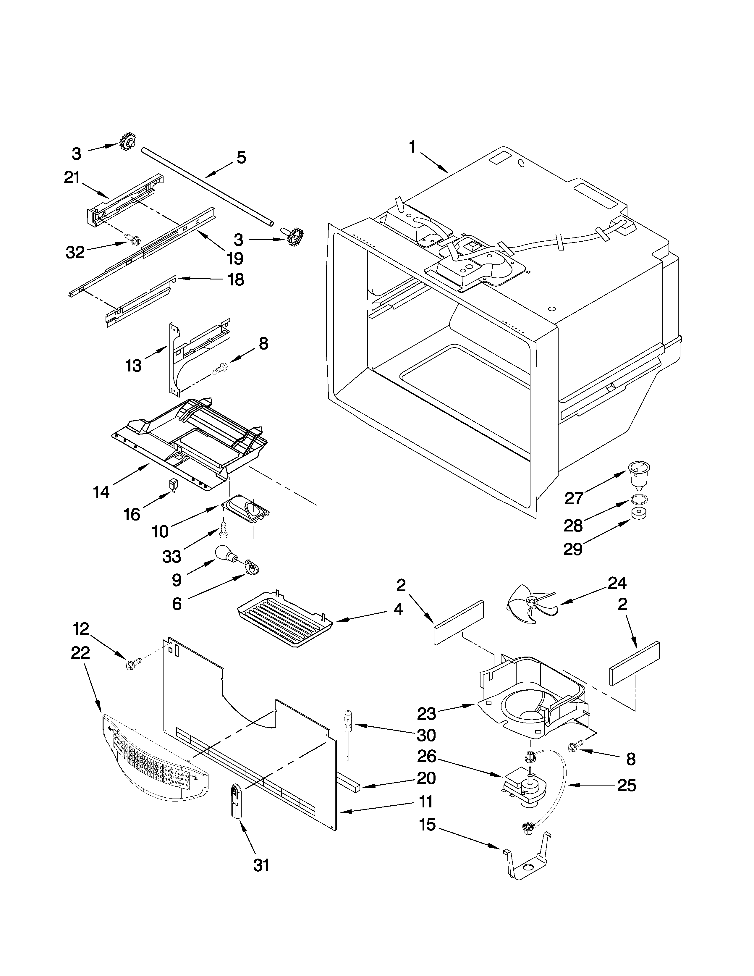 Whirlpool GB9FHDXWB00 freezer liner parts diagram