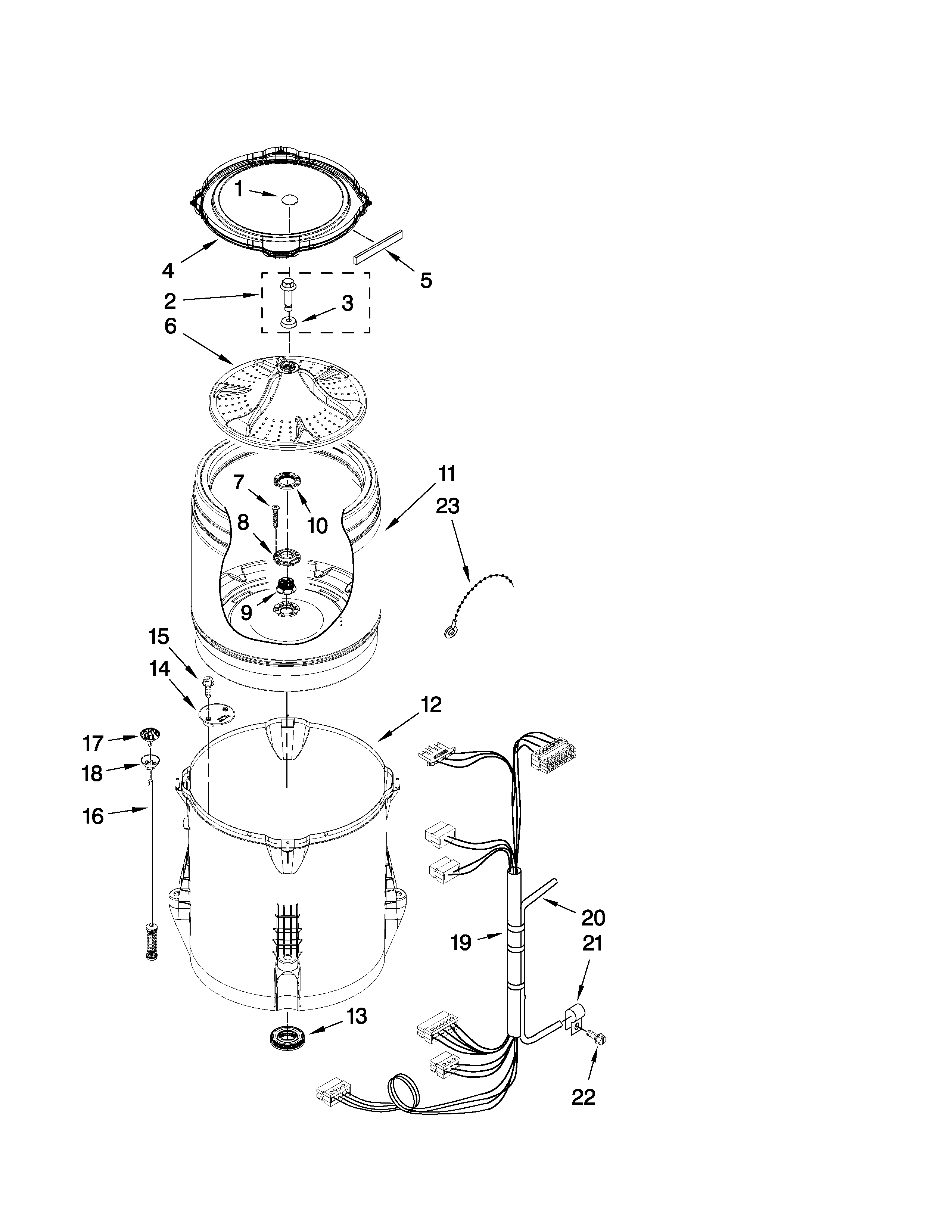 Whirlpool WTW5500XL0 basket and tub parts diagram