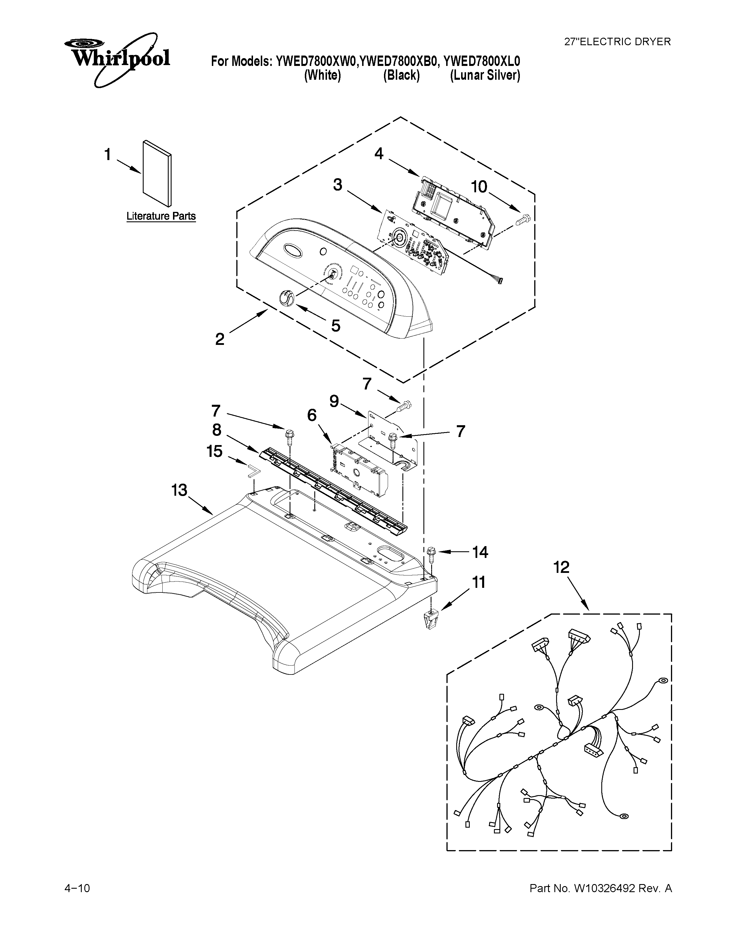 Whirlpool YWED7800XW0 top and console parts diagram