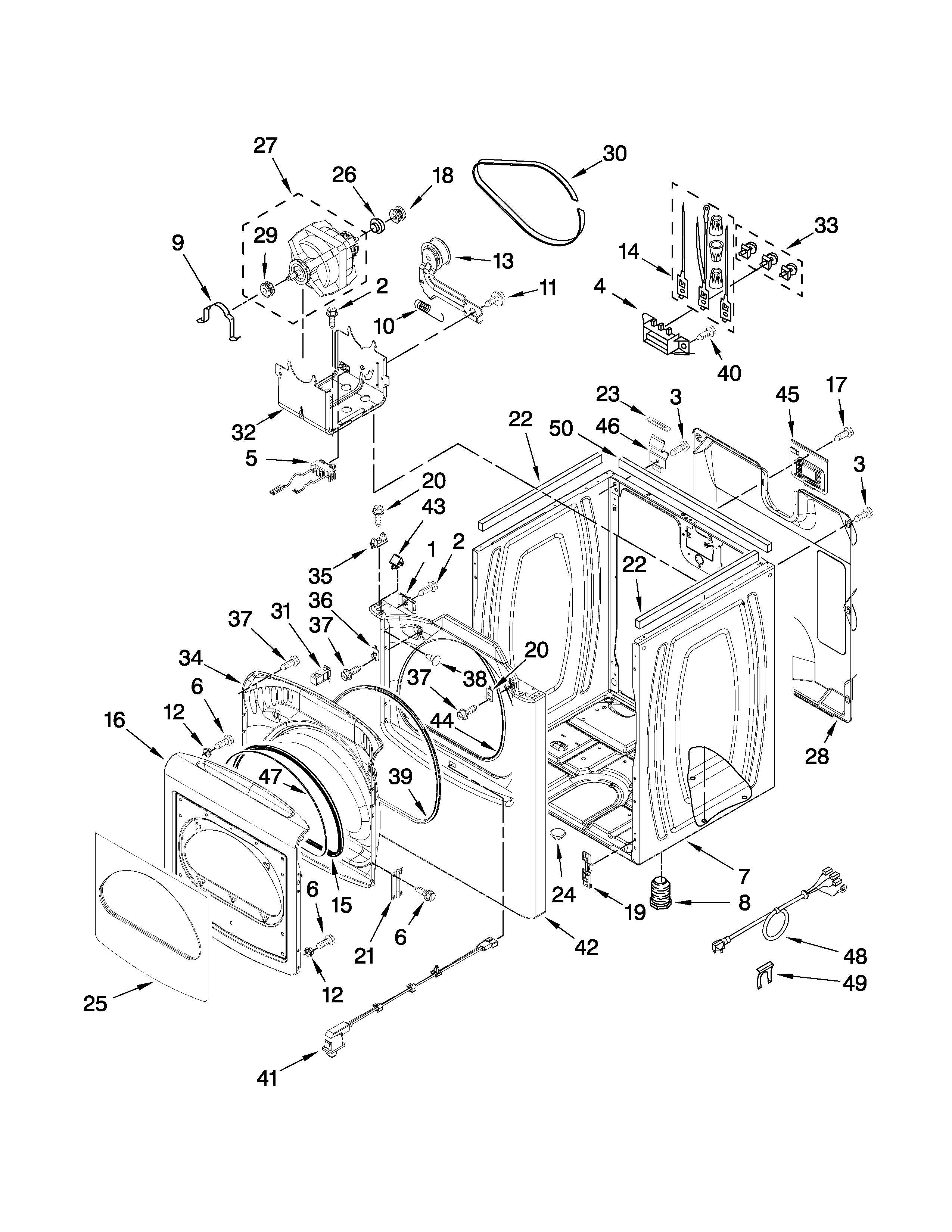 Whirlpool YWED7800XW0 cabinet parts diagram