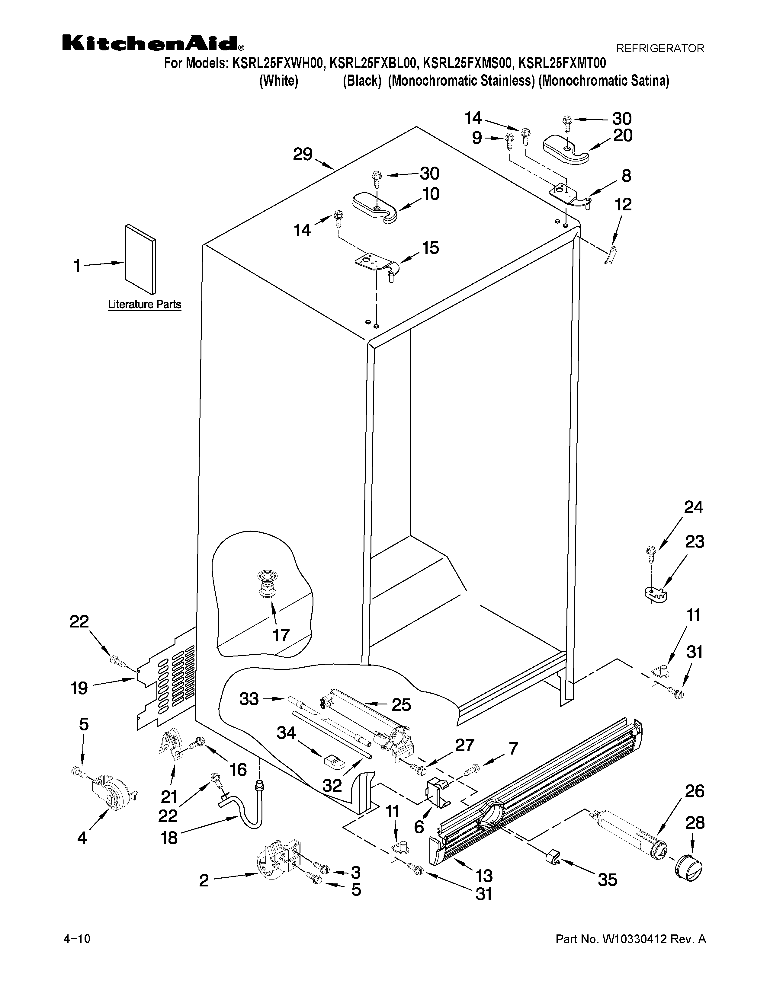 KitchenAid KSRL25FXWH00 cabinet parts diagram