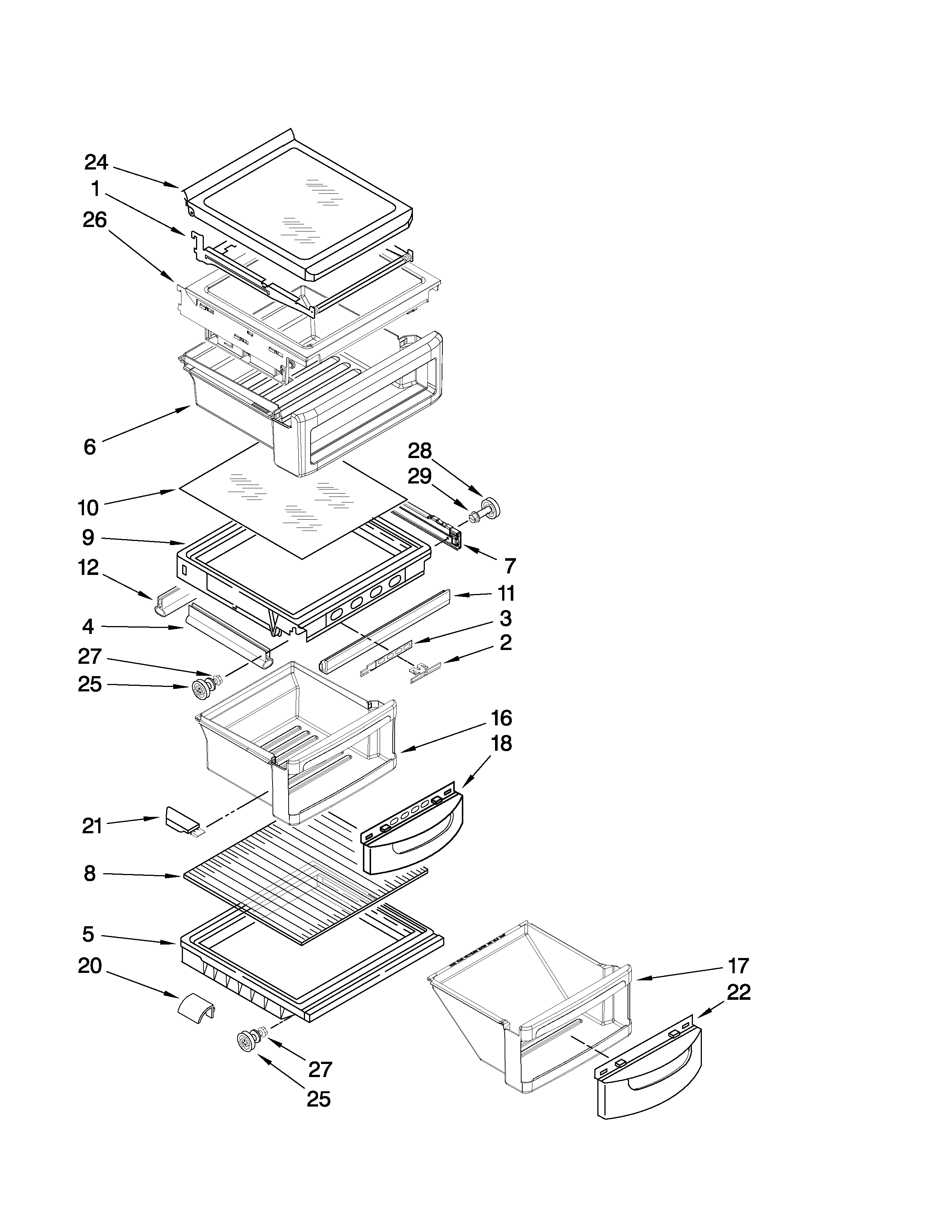 KitchenAid KSRL25FXWH00 refrigerator shelf parts diagram