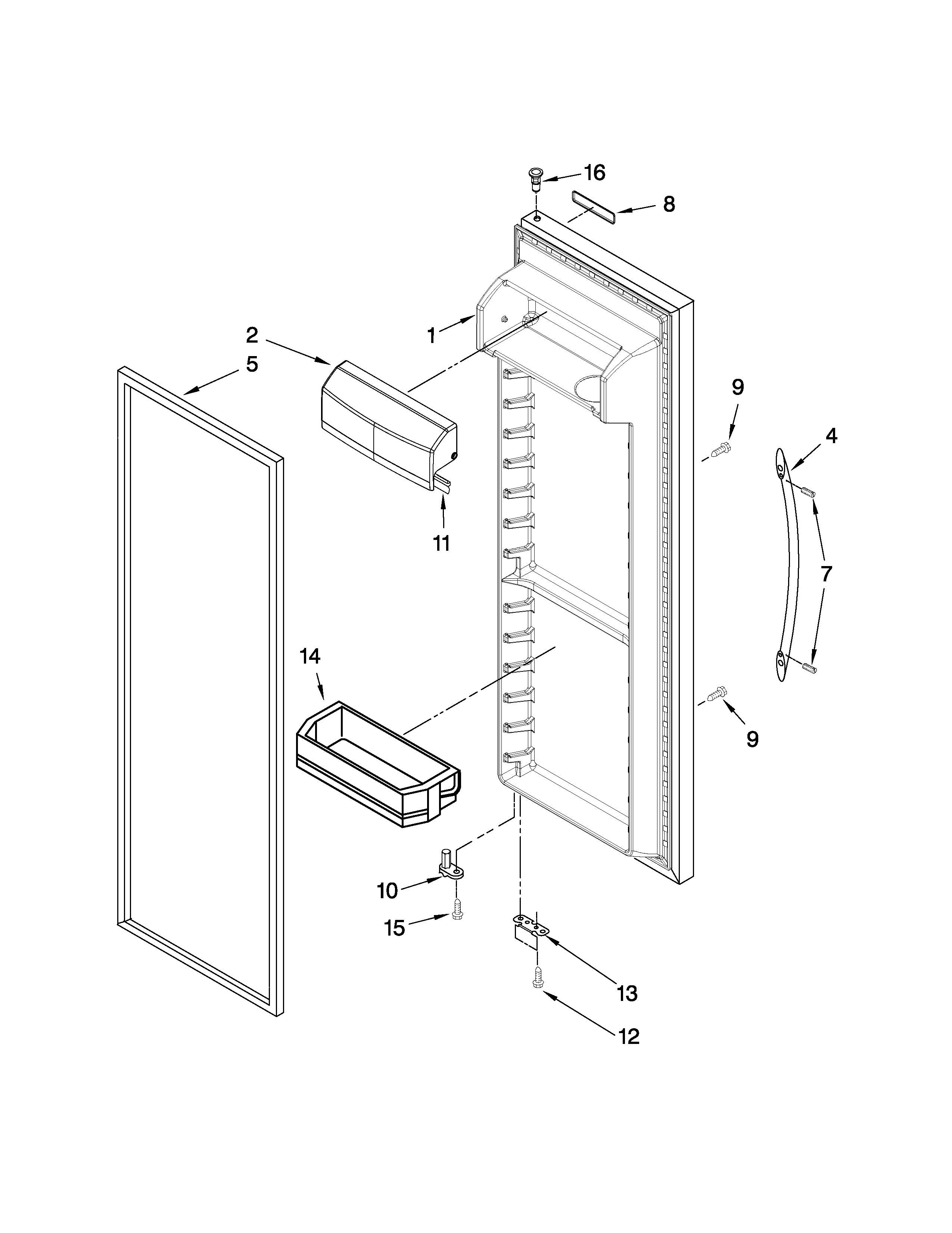 KitchenAid KSRL25FXWH00 refrigerator door parts diagram