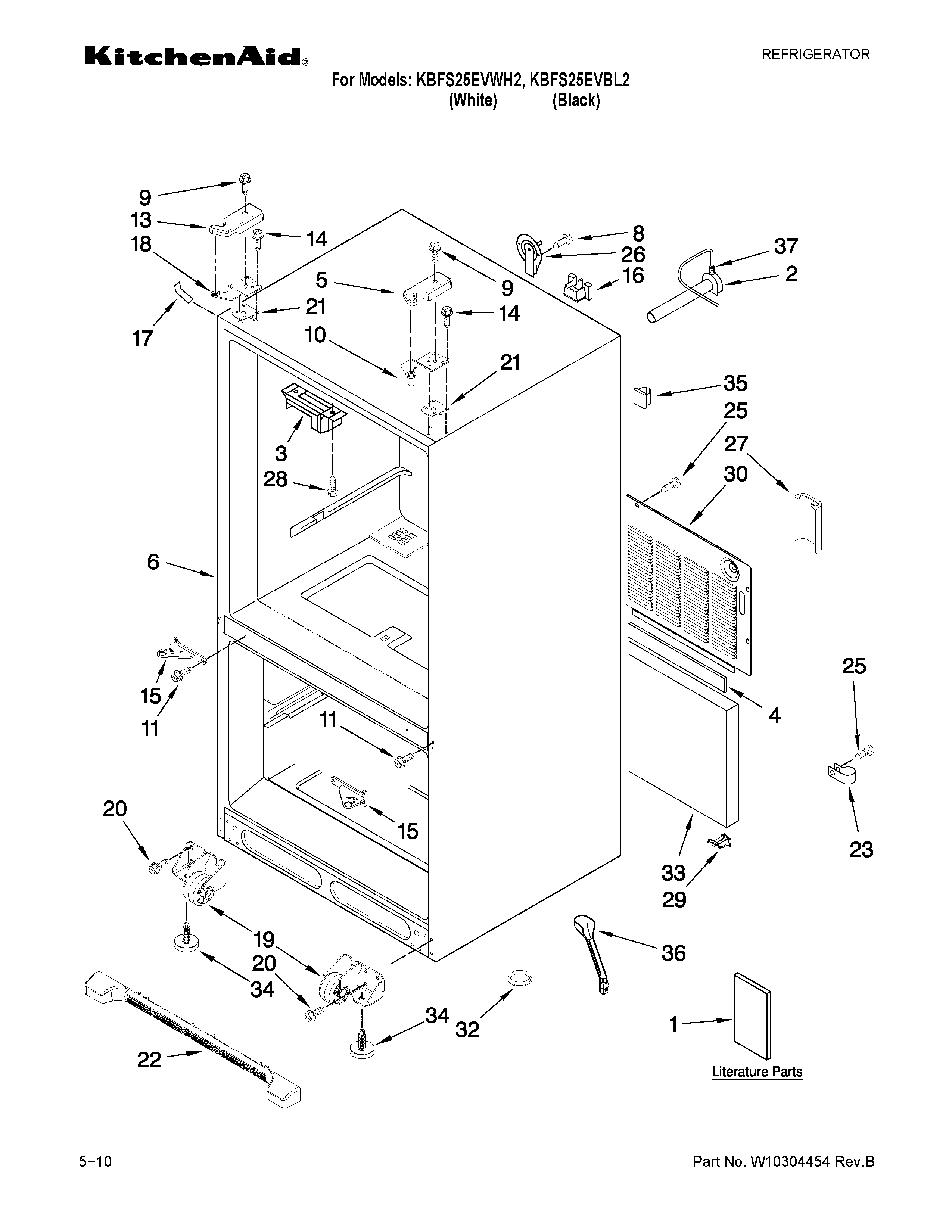 KitchenAid KBFS25EVBL2 cabinet parts diagram
