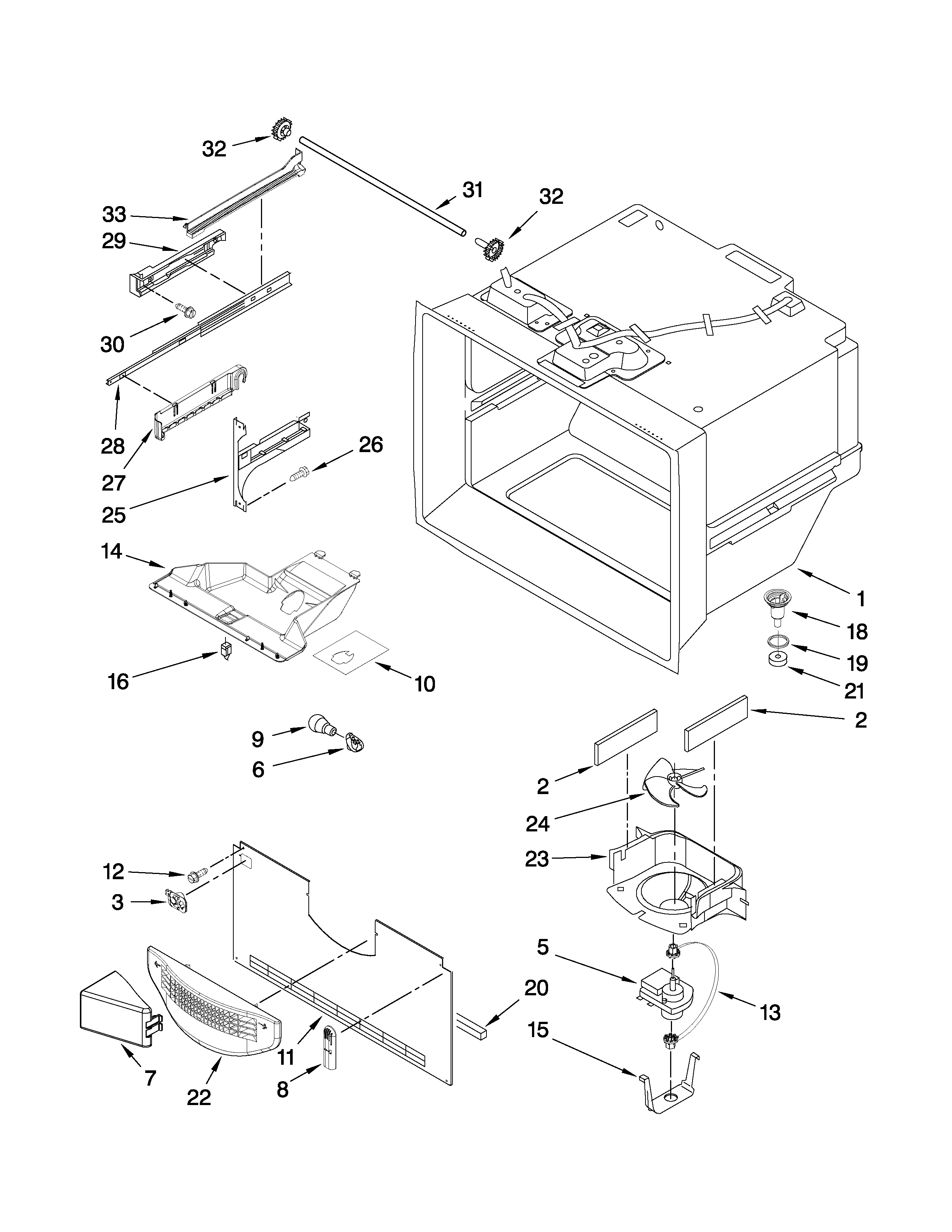 KitchenAid KBFS25EVBL2 freezer liner parts diagram