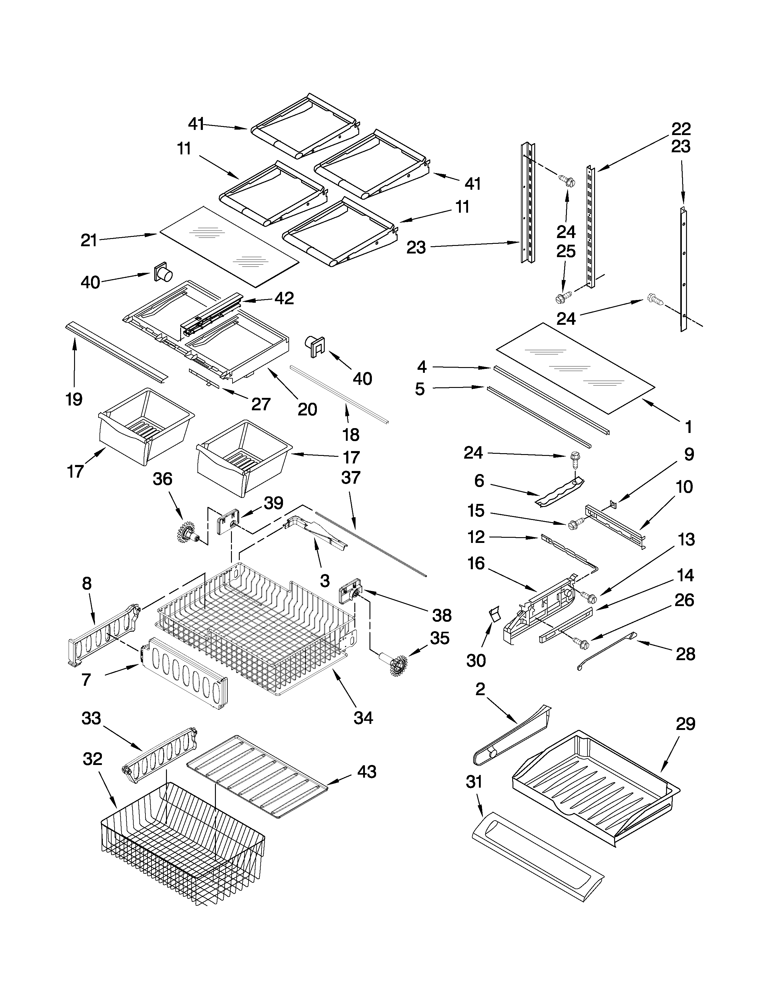 KitchenAid KBFS25EVBL2 shelf parts diagram
