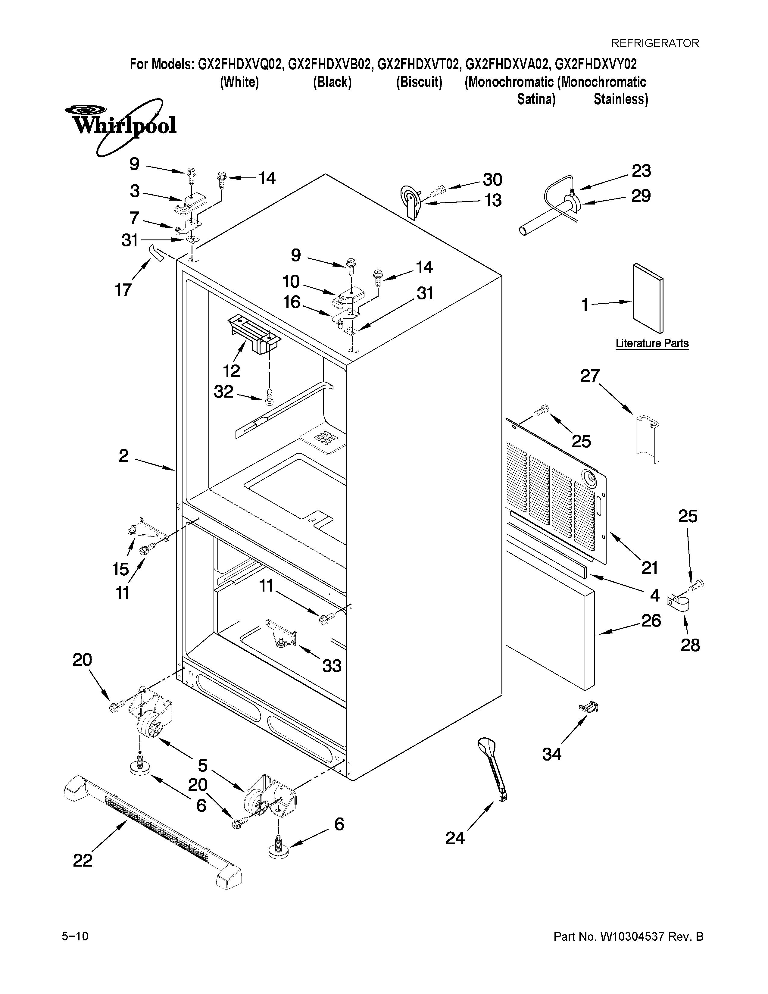 Whirlpool GX2FHDXVY02 cabinet parts diagram