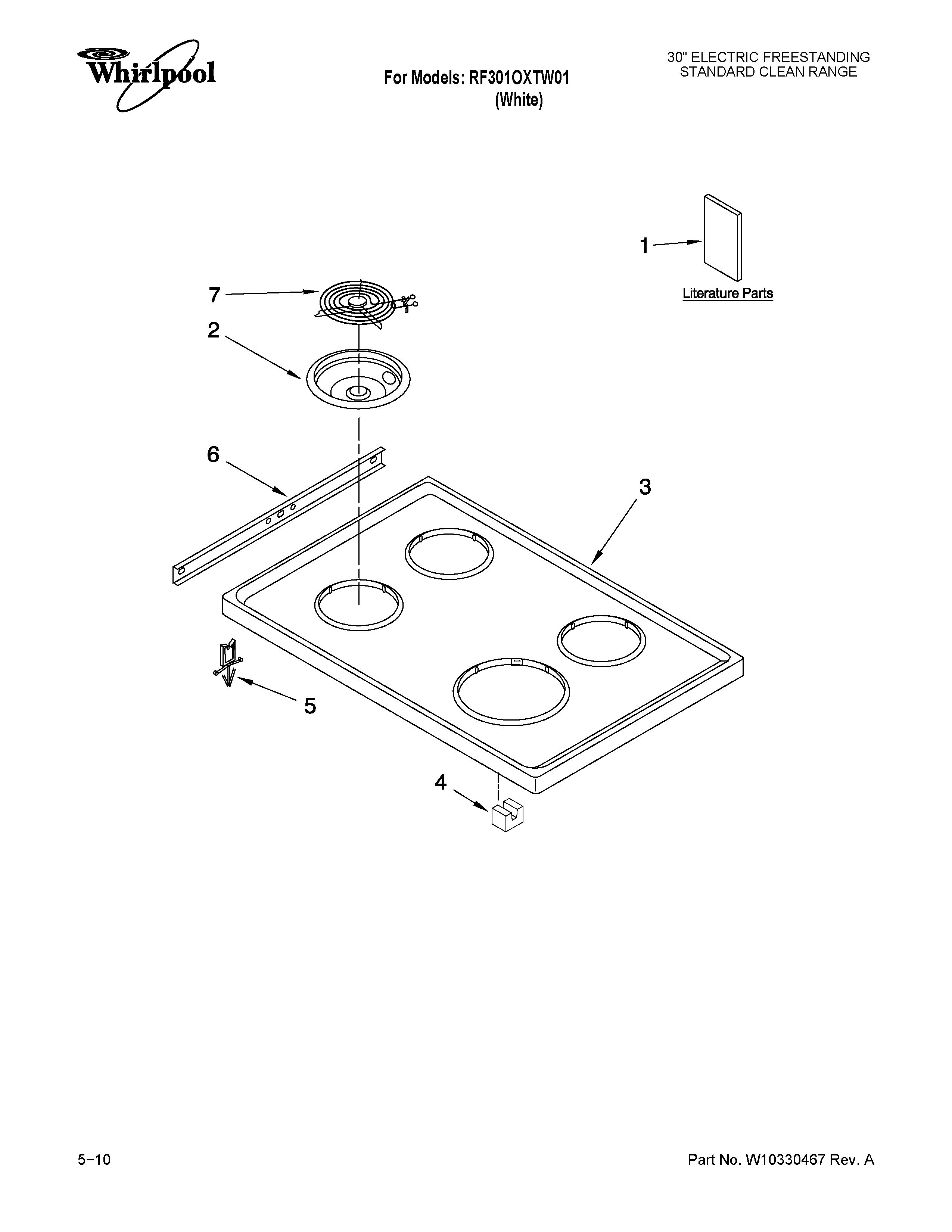 Whirlpool RF301OXTW01 cooktop parts diagram