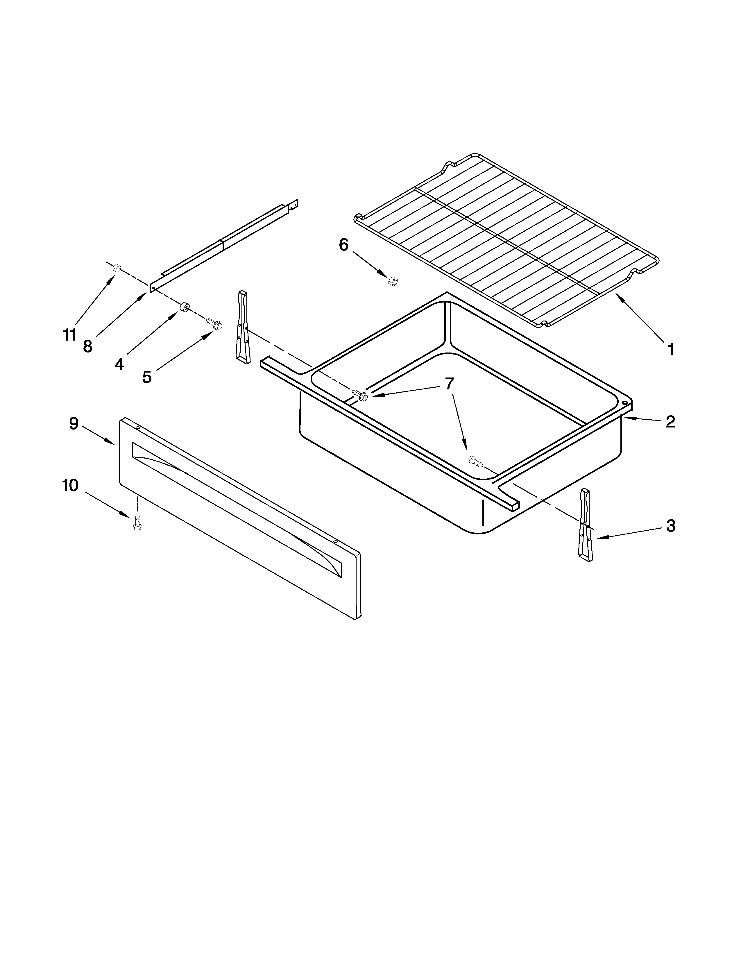 Whirlpool RF301OXTW01 drawer & broiler parts diagram