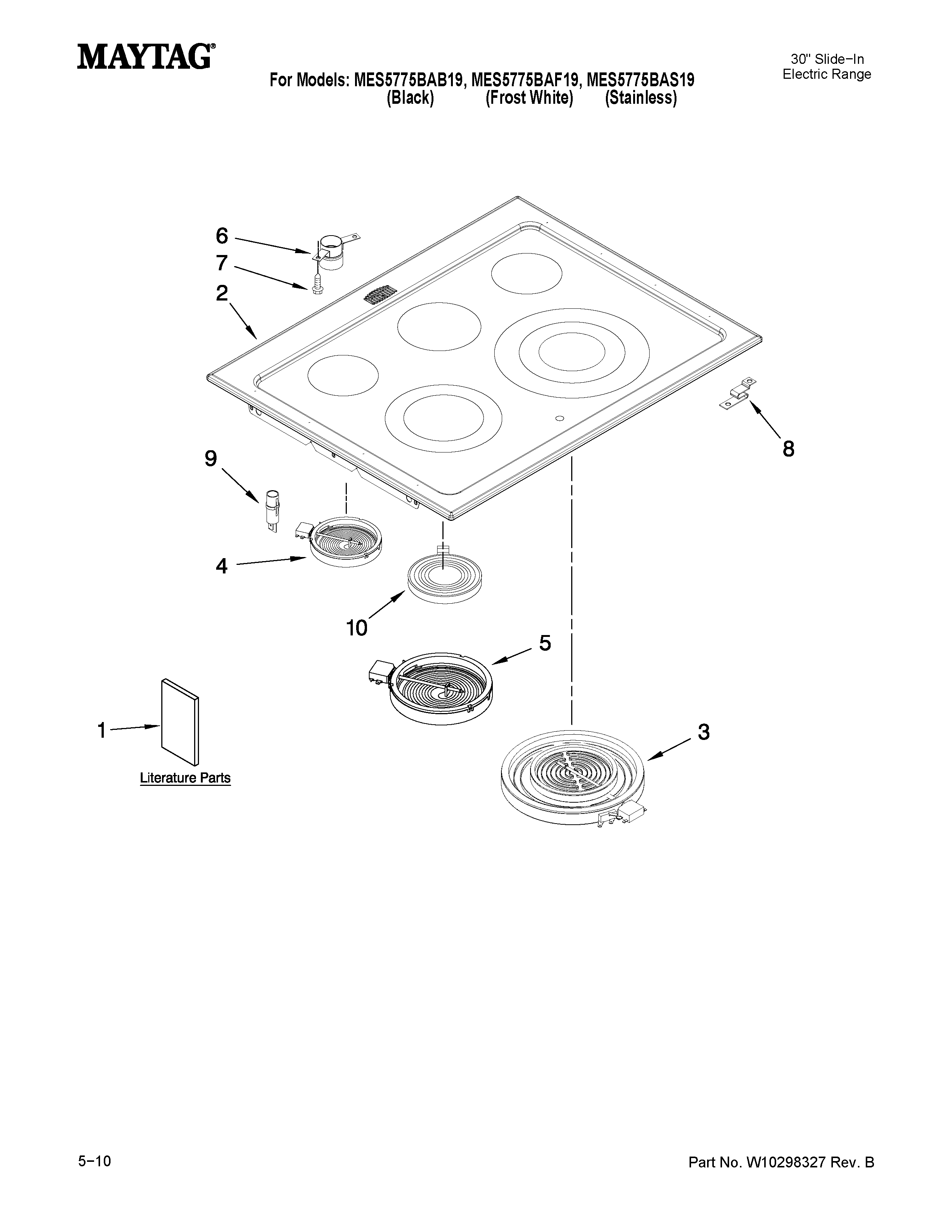 Maytag MES5775BAF19 cooktop parts diagram