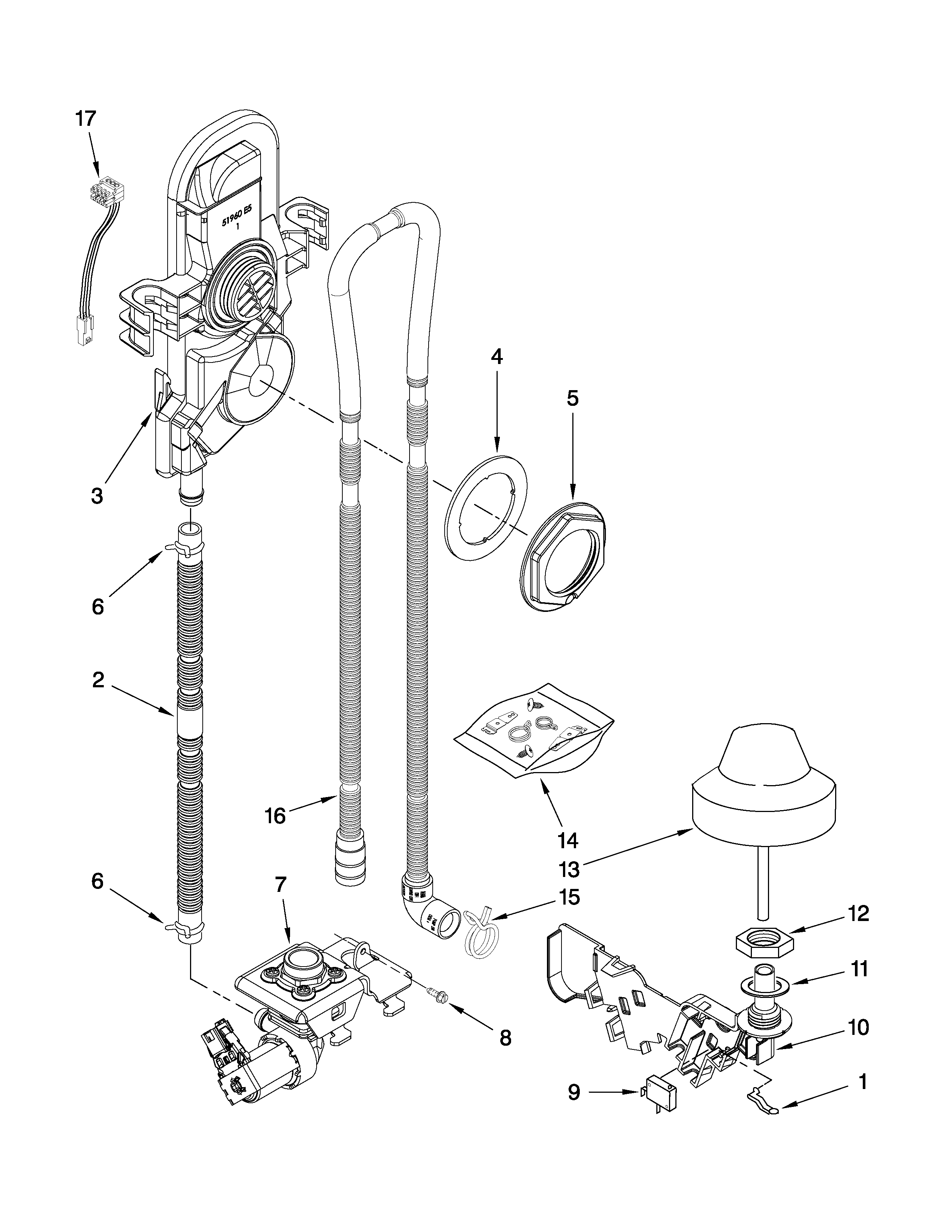 KitchenAid KUDS30IVBT0 fill, drain and overfill parts diagram