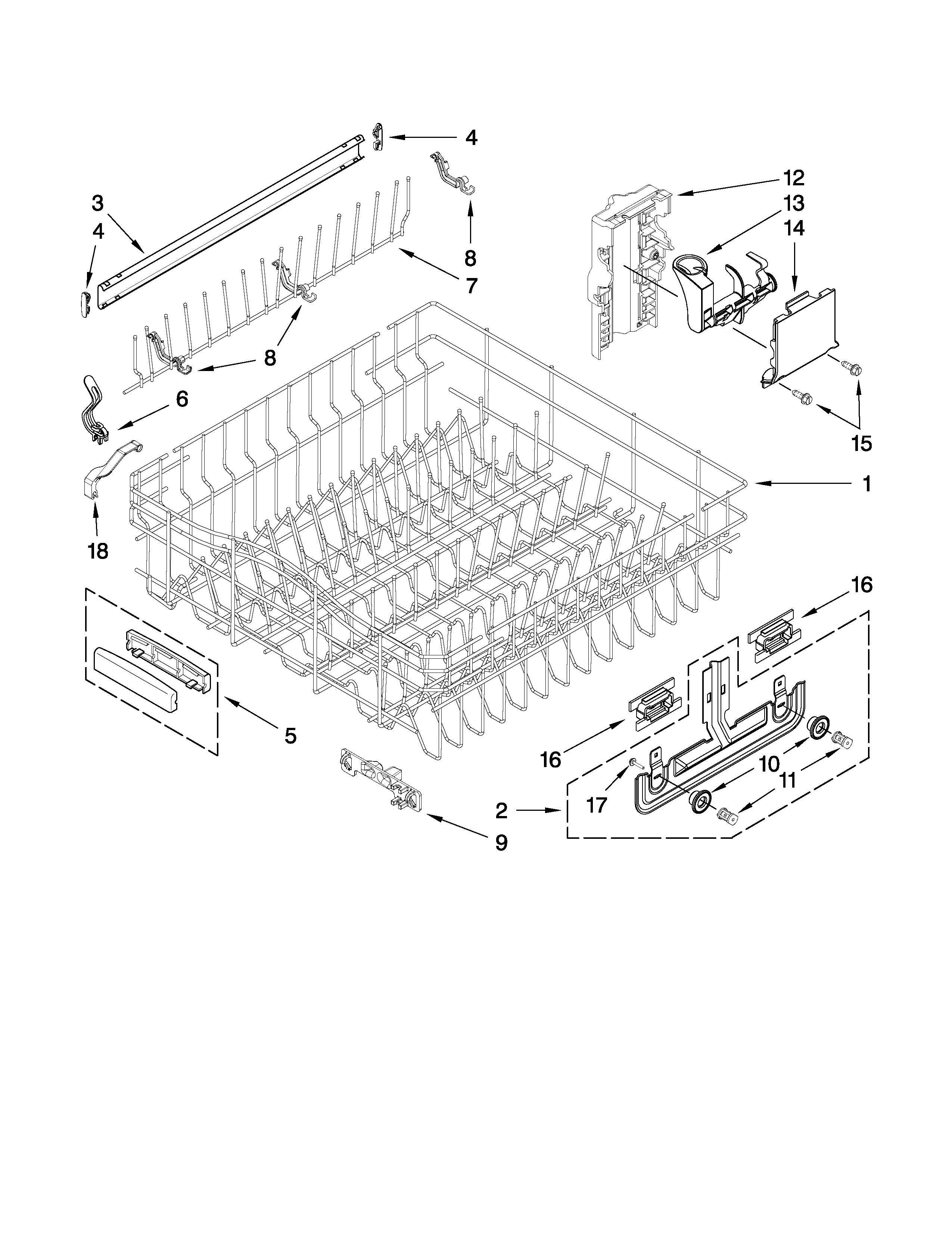 KitchenAid KUDS30IVBT0 upper rack and track parts diagram
